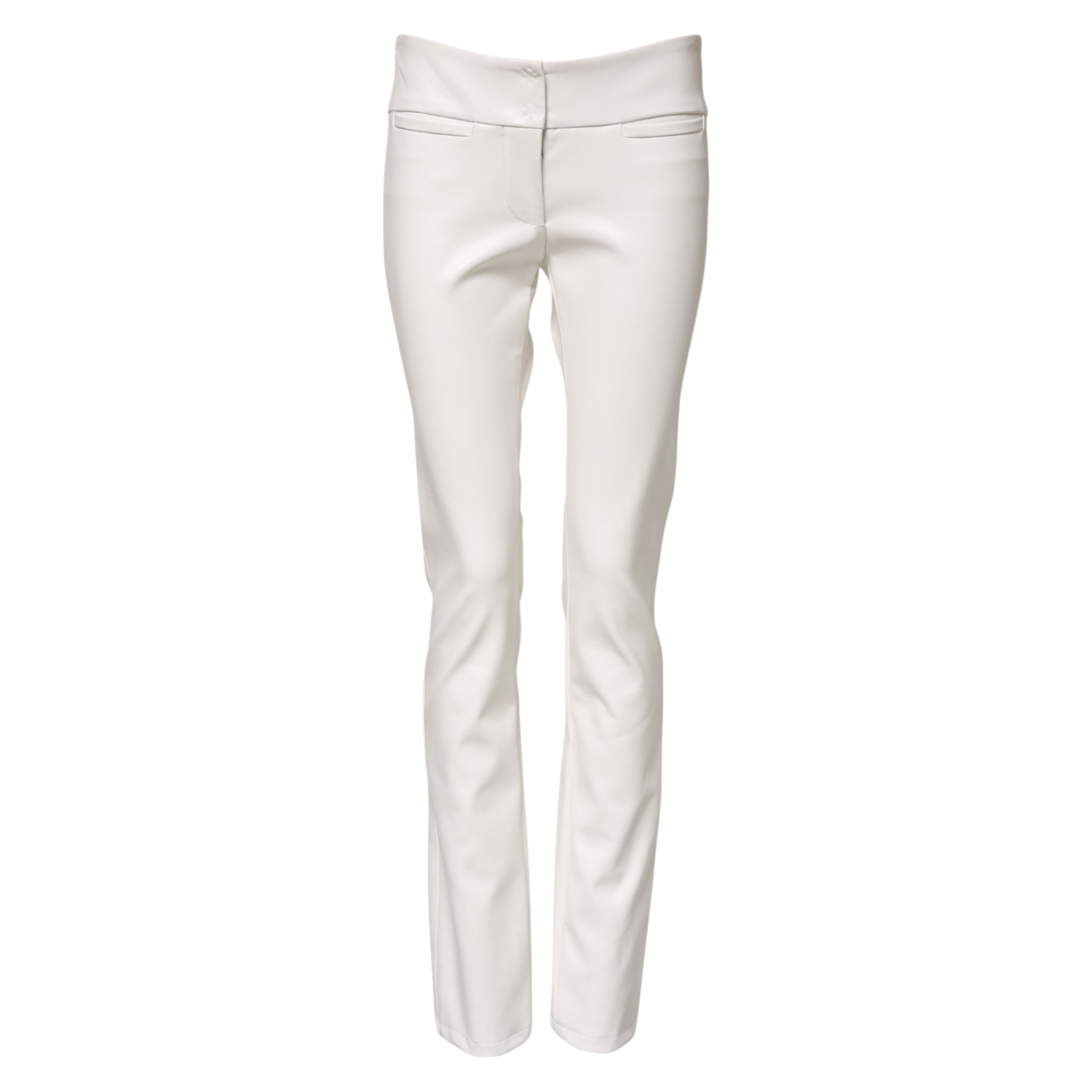 White Polyurethane High Waist Tapered Pants - ventzia