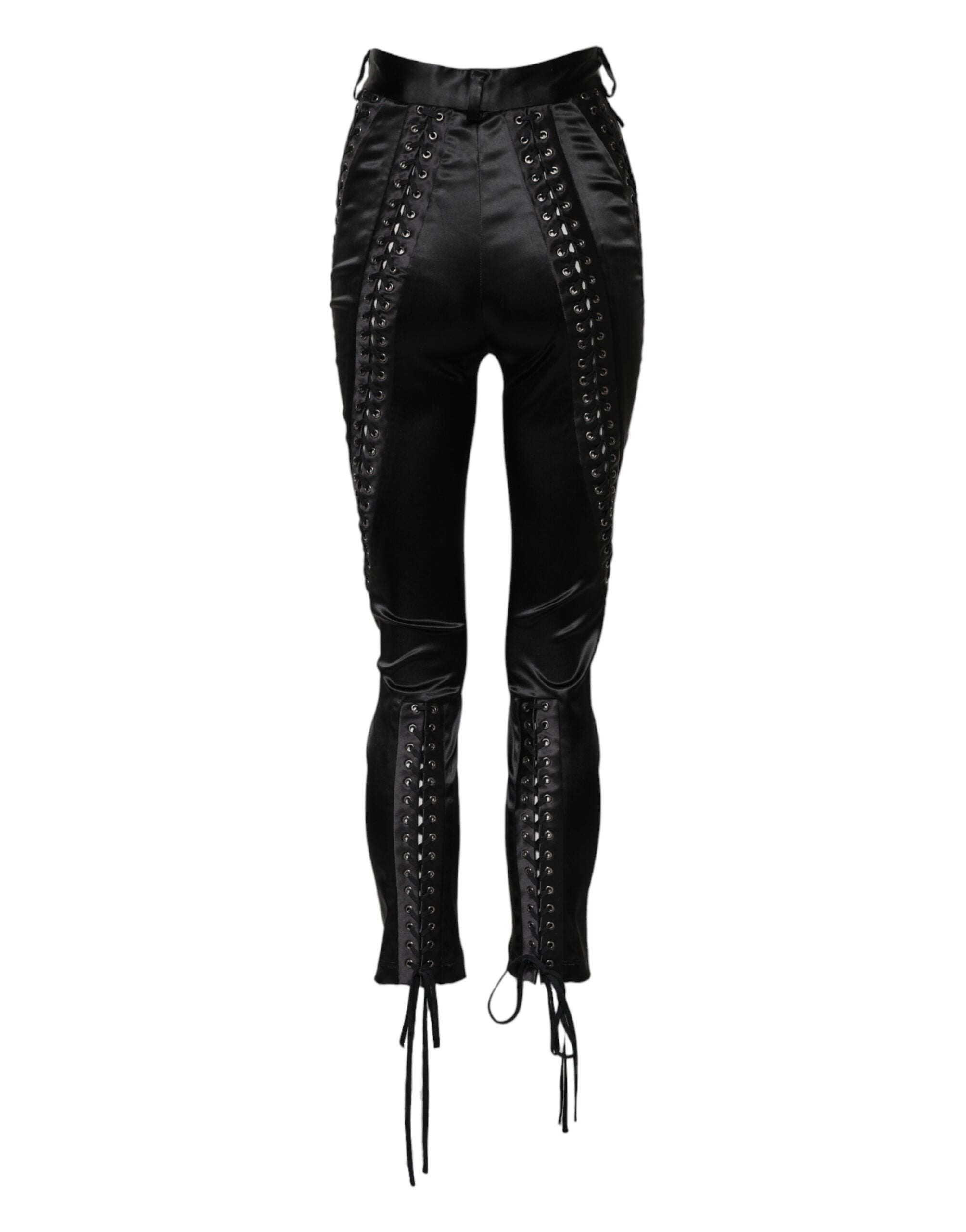 Black Lace Details High Waist Skinny Pants - ventzia