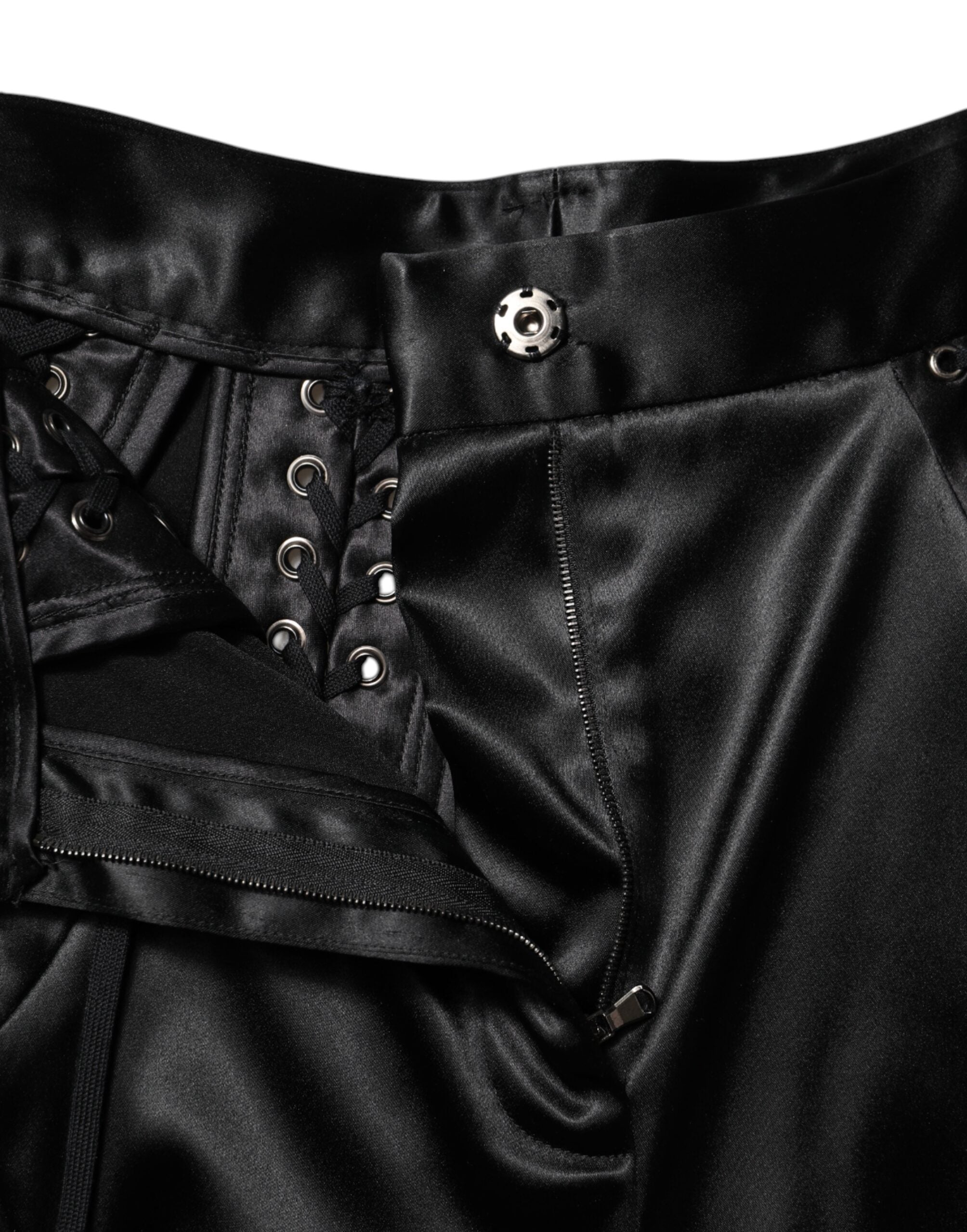 Black Lace Details High Waist Skinny Pants - ventzia