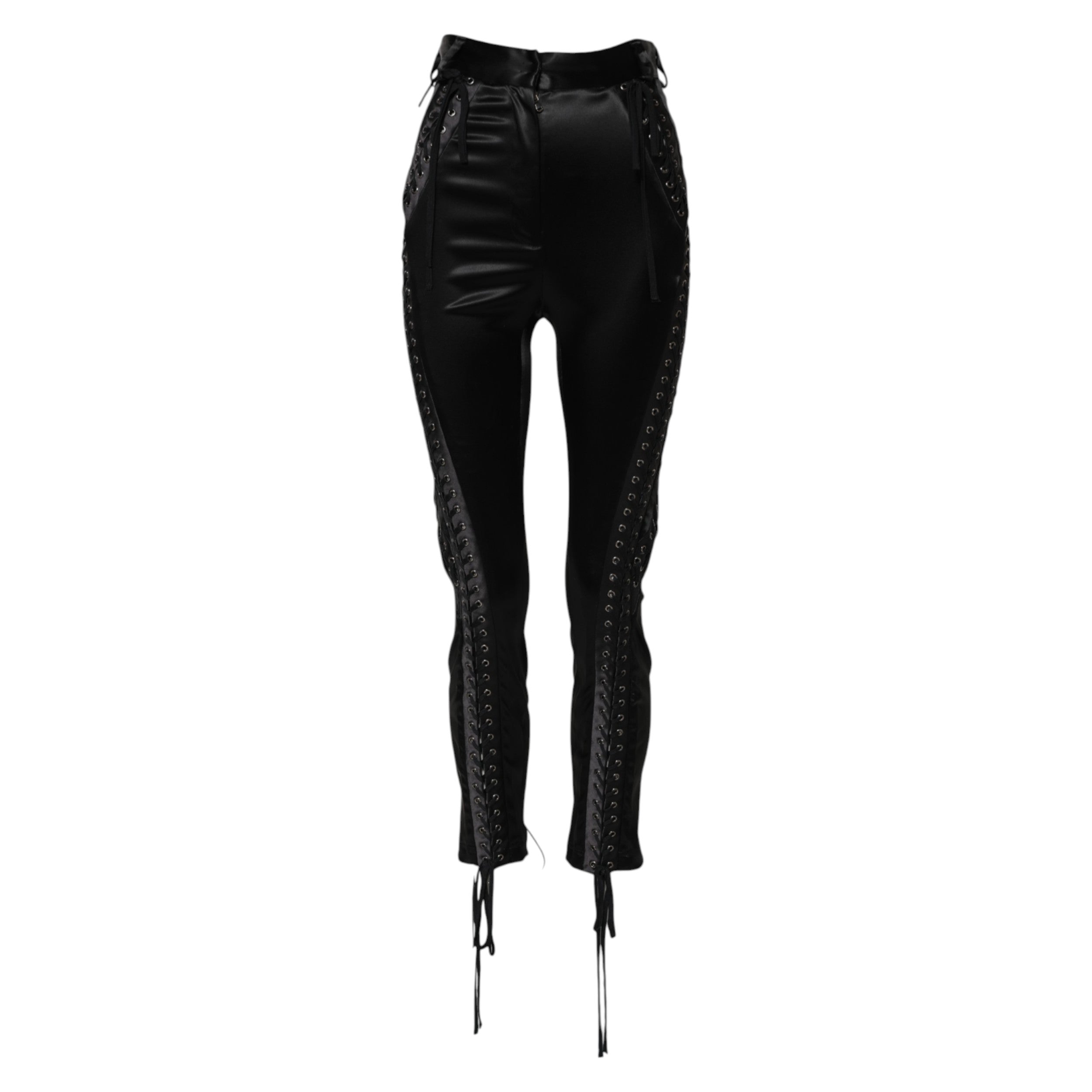 Black Lace Details High Waist Skinny Pants - ventzia