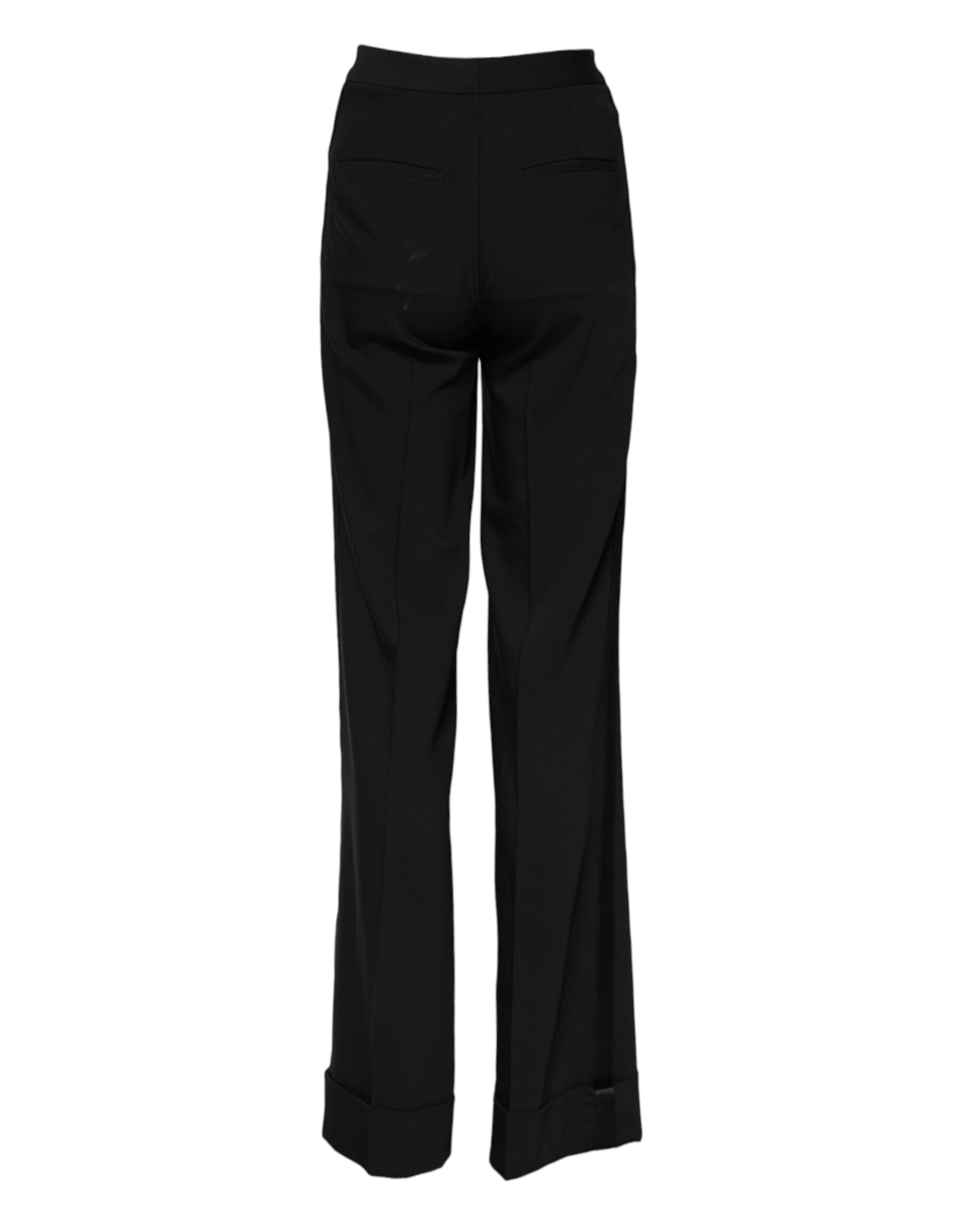 Black Wool High Waist Flared Pants - ventzia