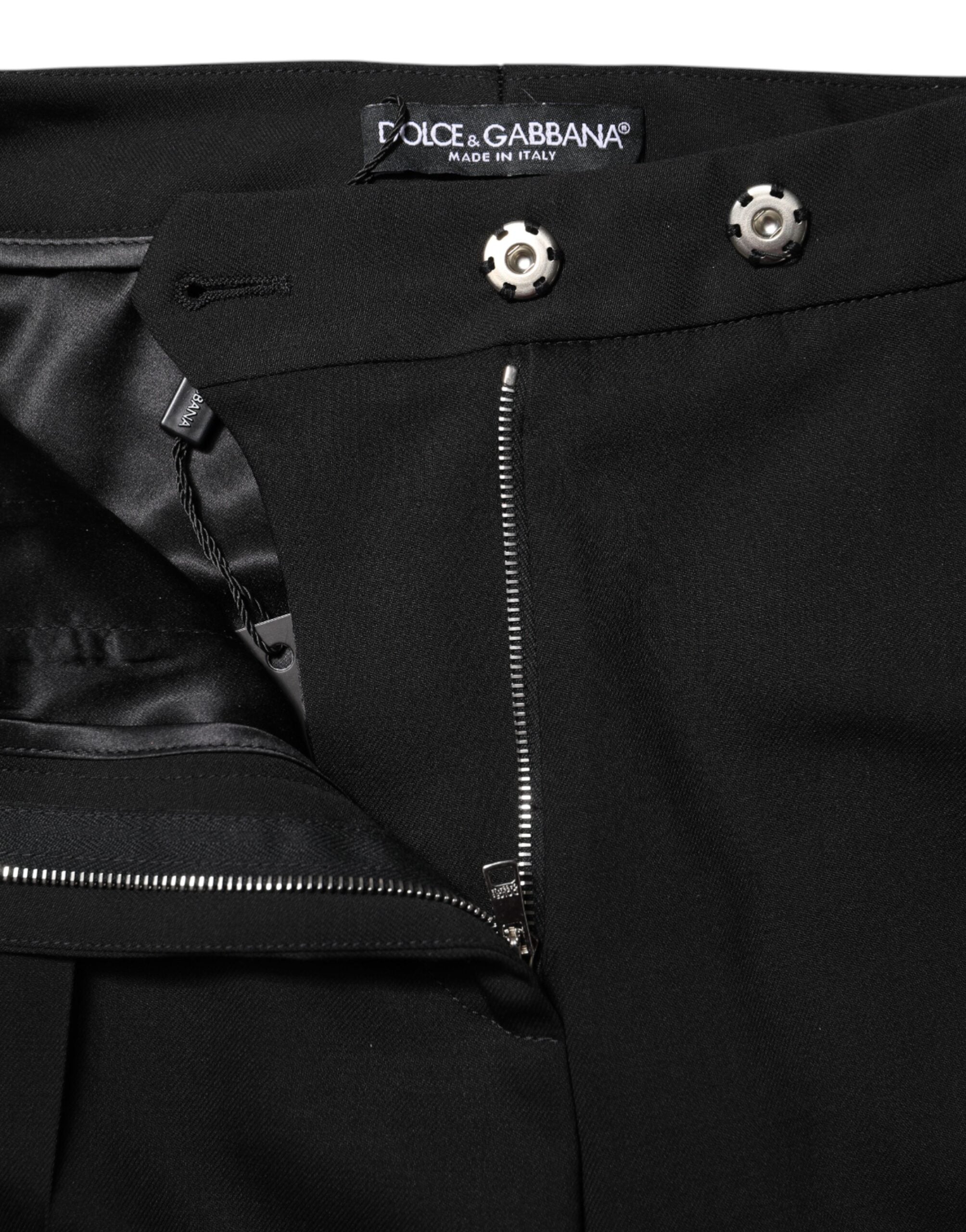 Black Wool High Waist Flared Pants - ventzia