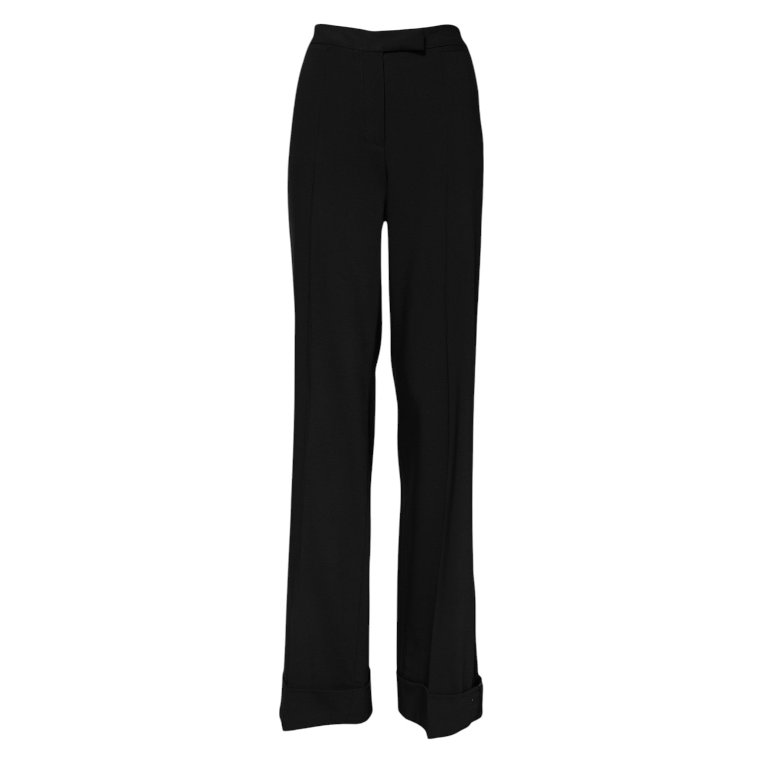 Black Wool High Waist Flared Pants - ventzia