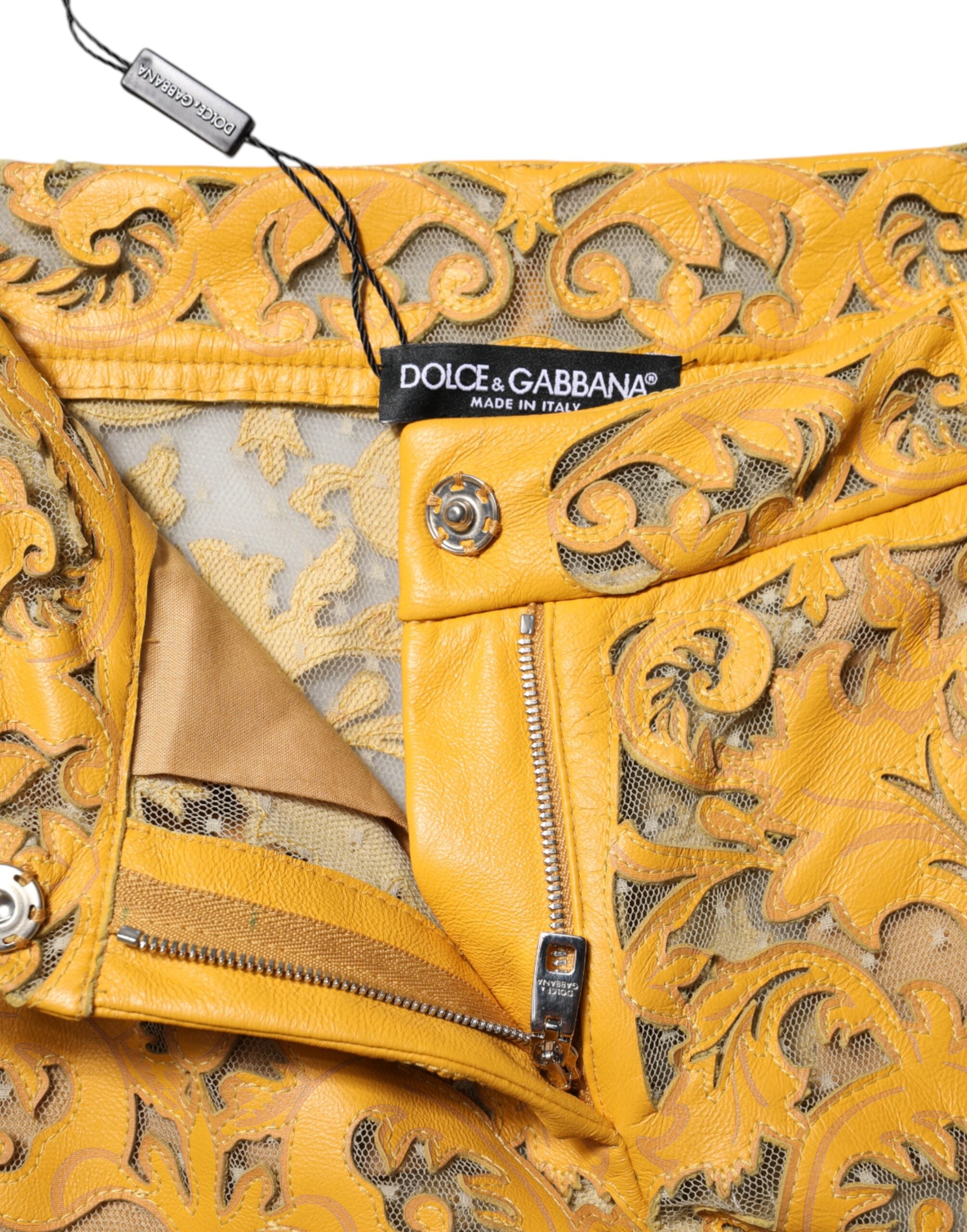 Yellow Floral Lace Mid Waist Capri Pants - ventzia