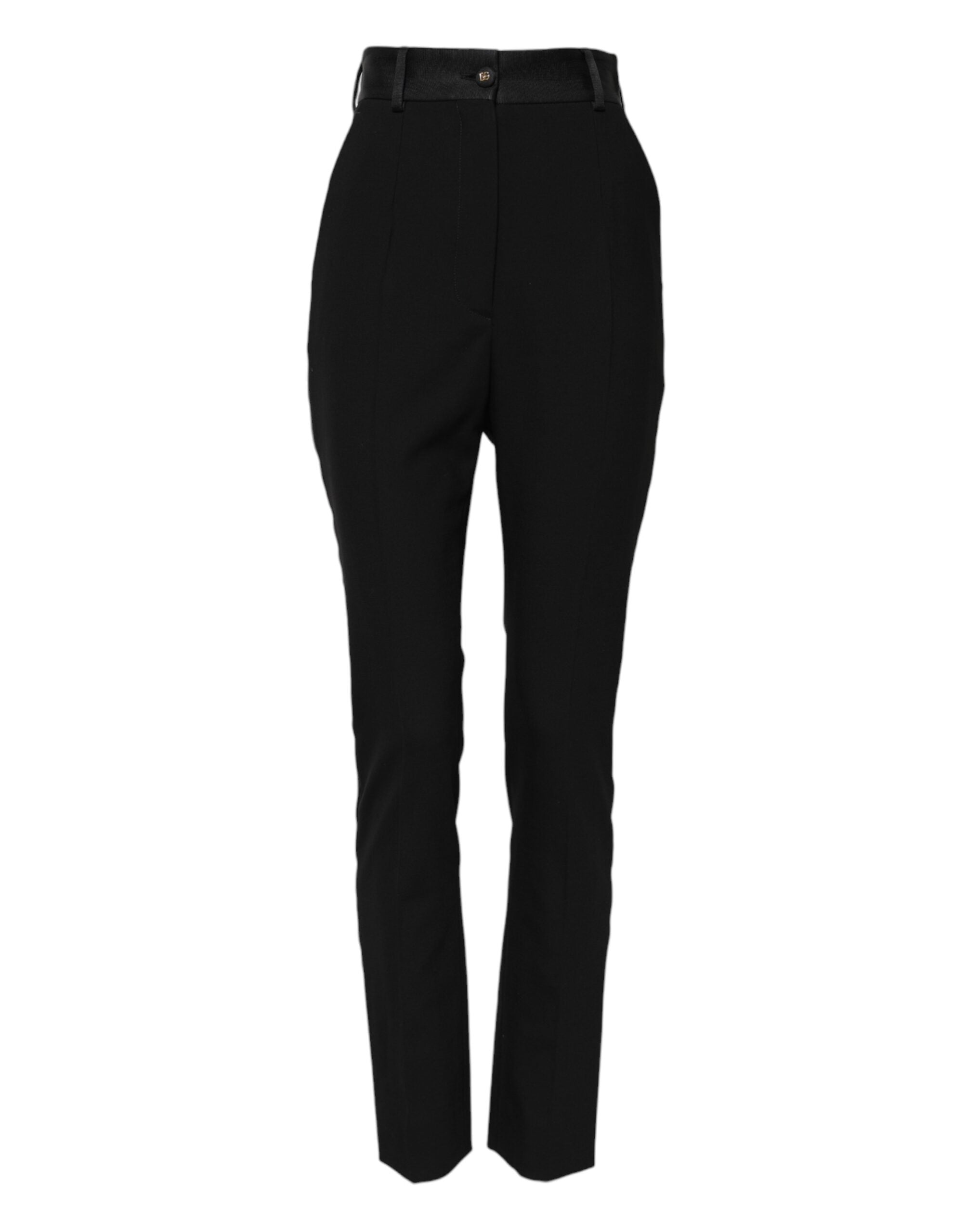 Black Wool High Waist Skinny Pants - ventzia
