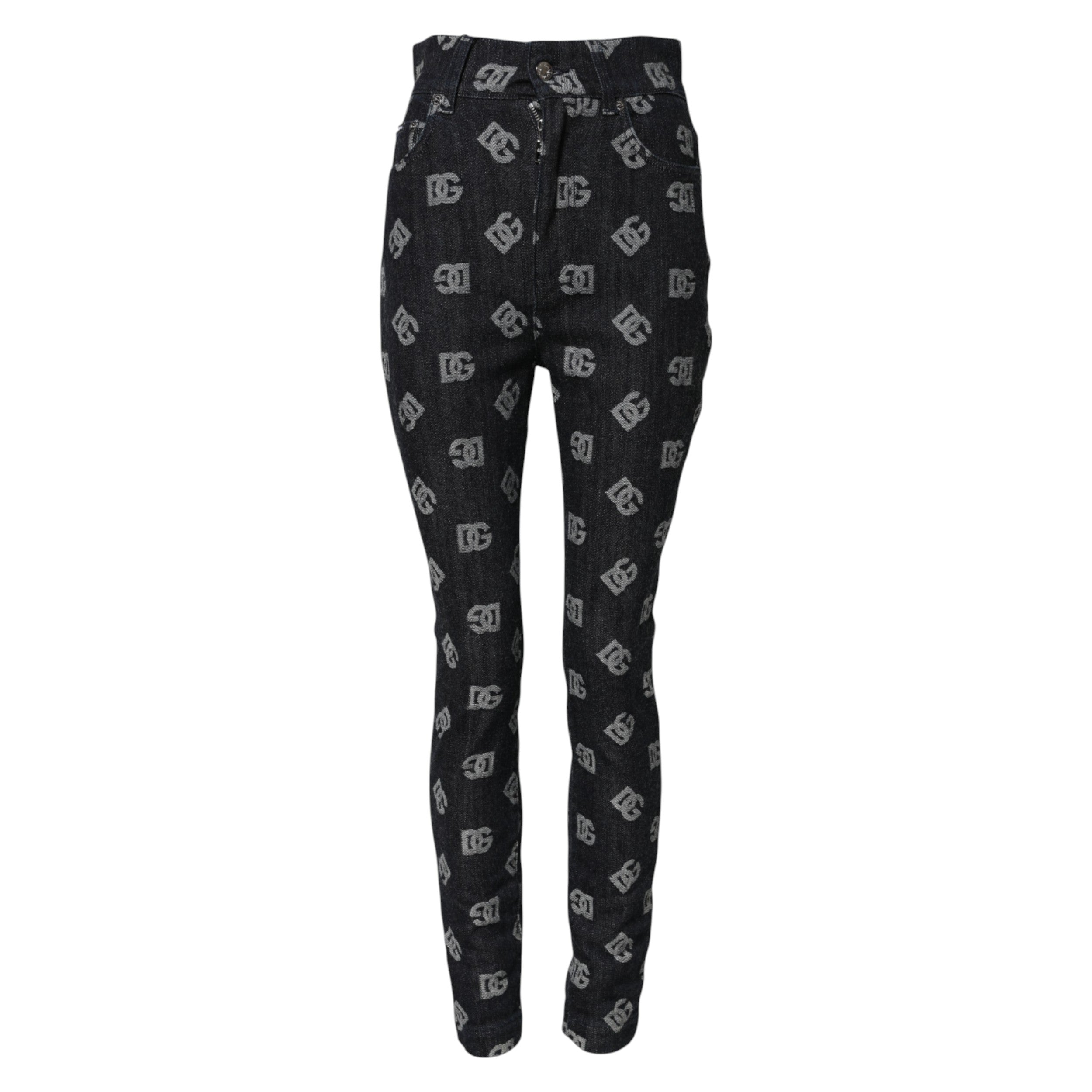 Black DG Logo High Waist Skinny Denim Jeans - ventzia