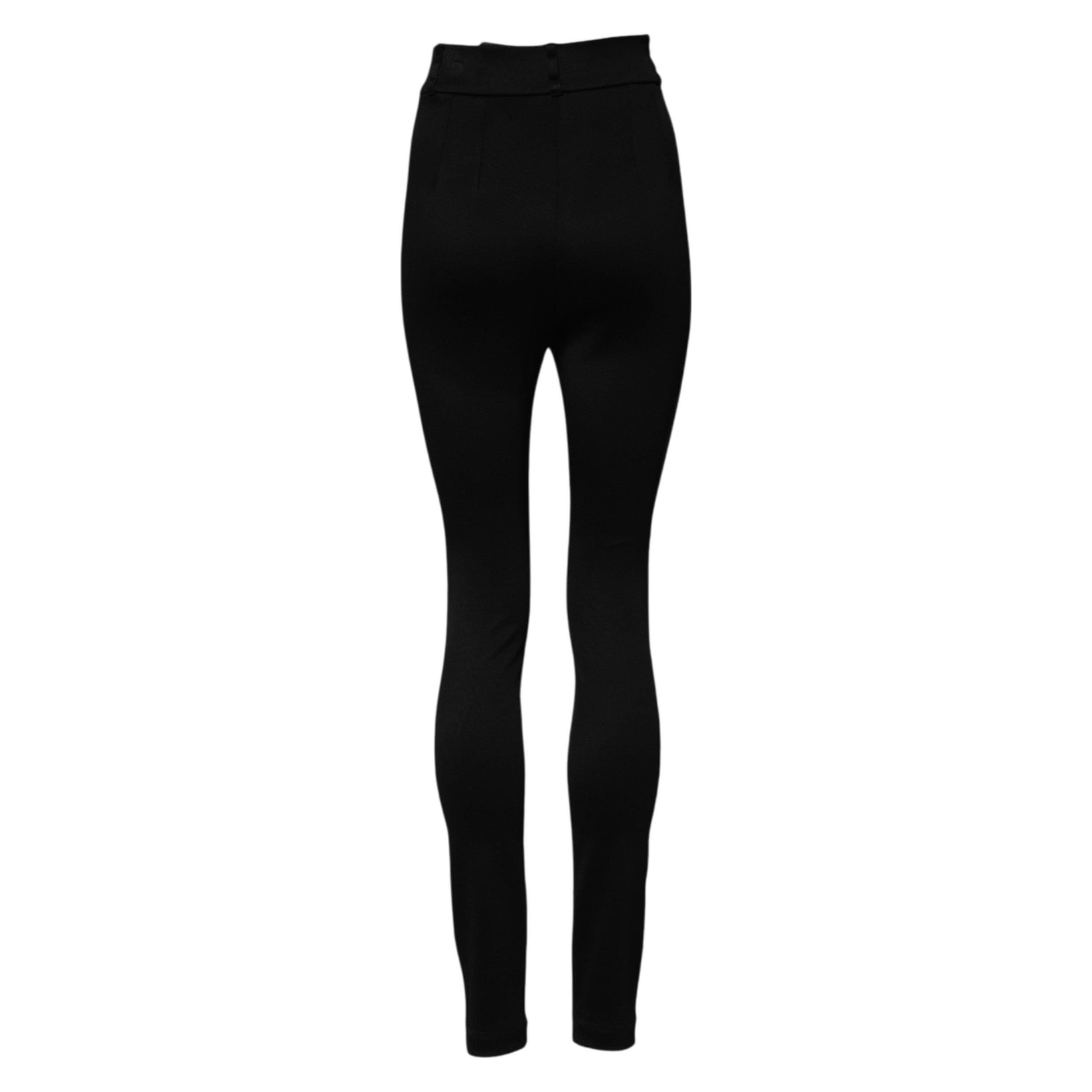 Black Nylon High Waist Skinny Leggings Pants - ventzia