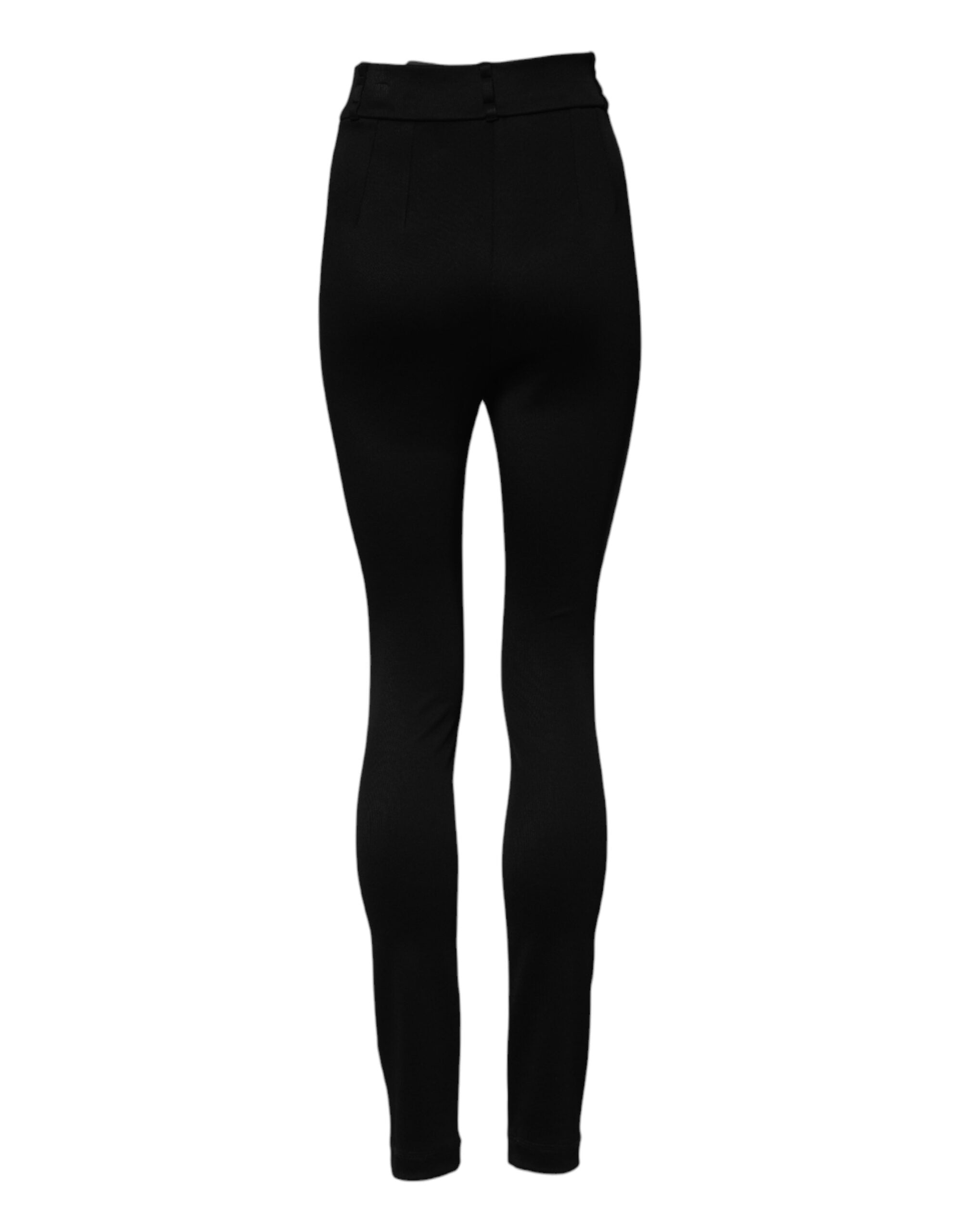 Black Nylon High Waist Skinny Leggings Pants - ventzia