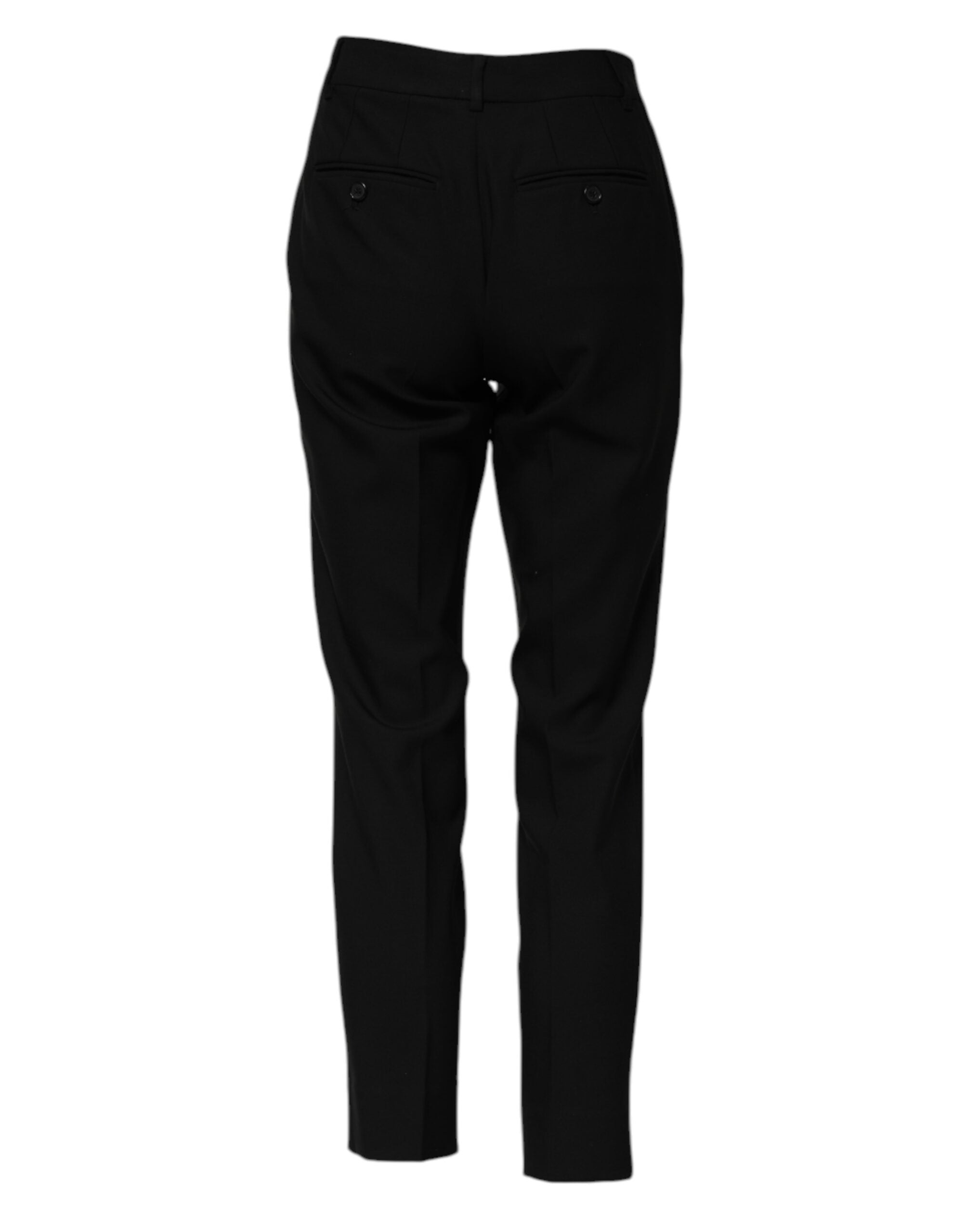 Black Wool High Waist Tapered Pants - ventzia