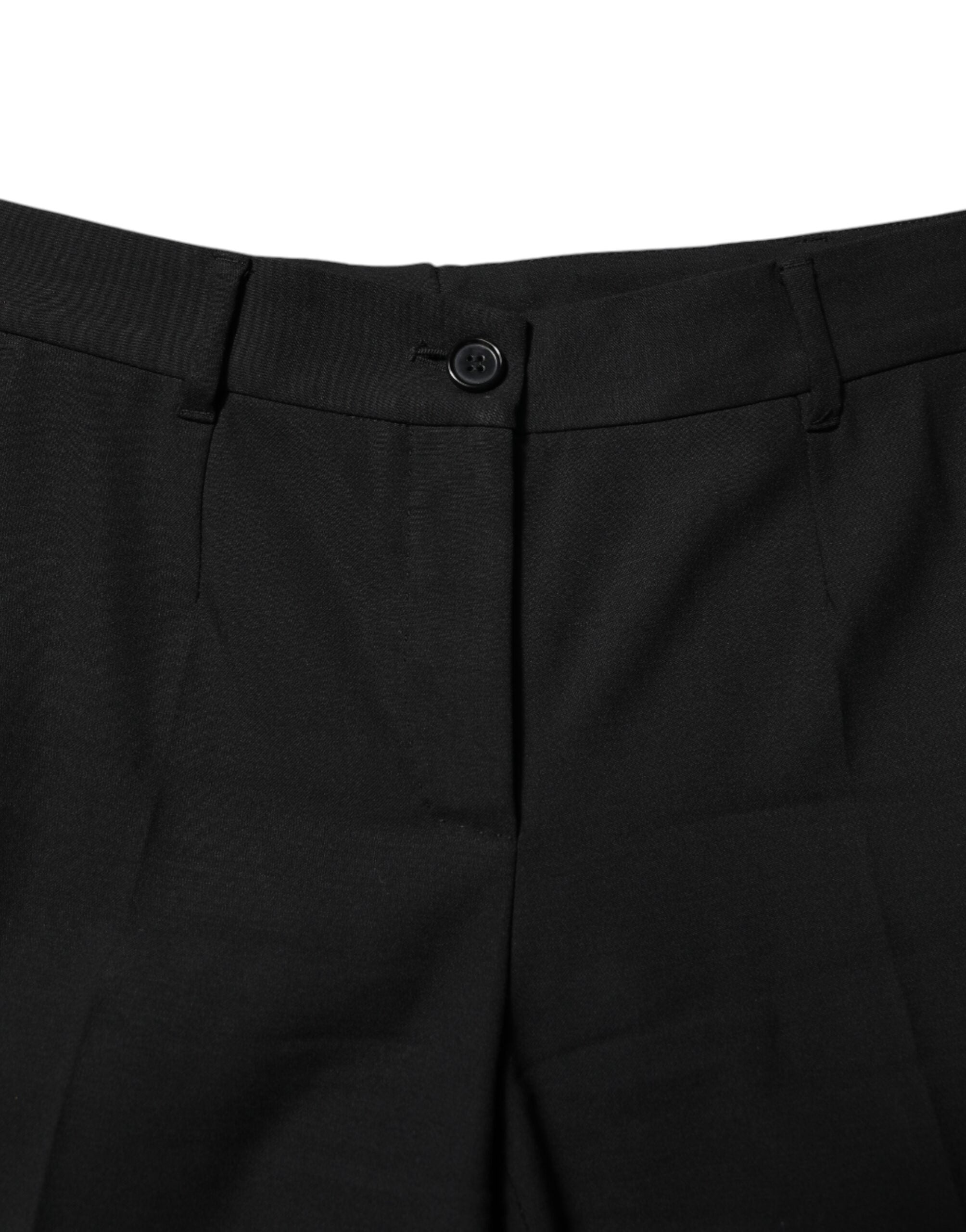 Black Wool High Waist Tapered Pants - ventzia