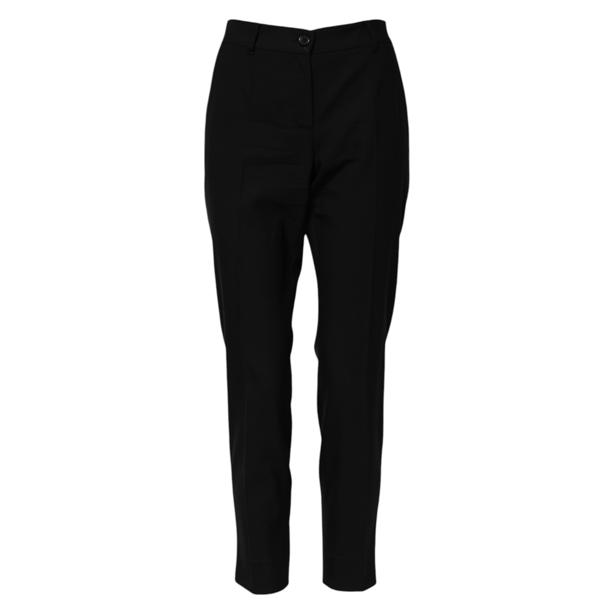 Black Wool High Waist Tapered Pants - ventzia