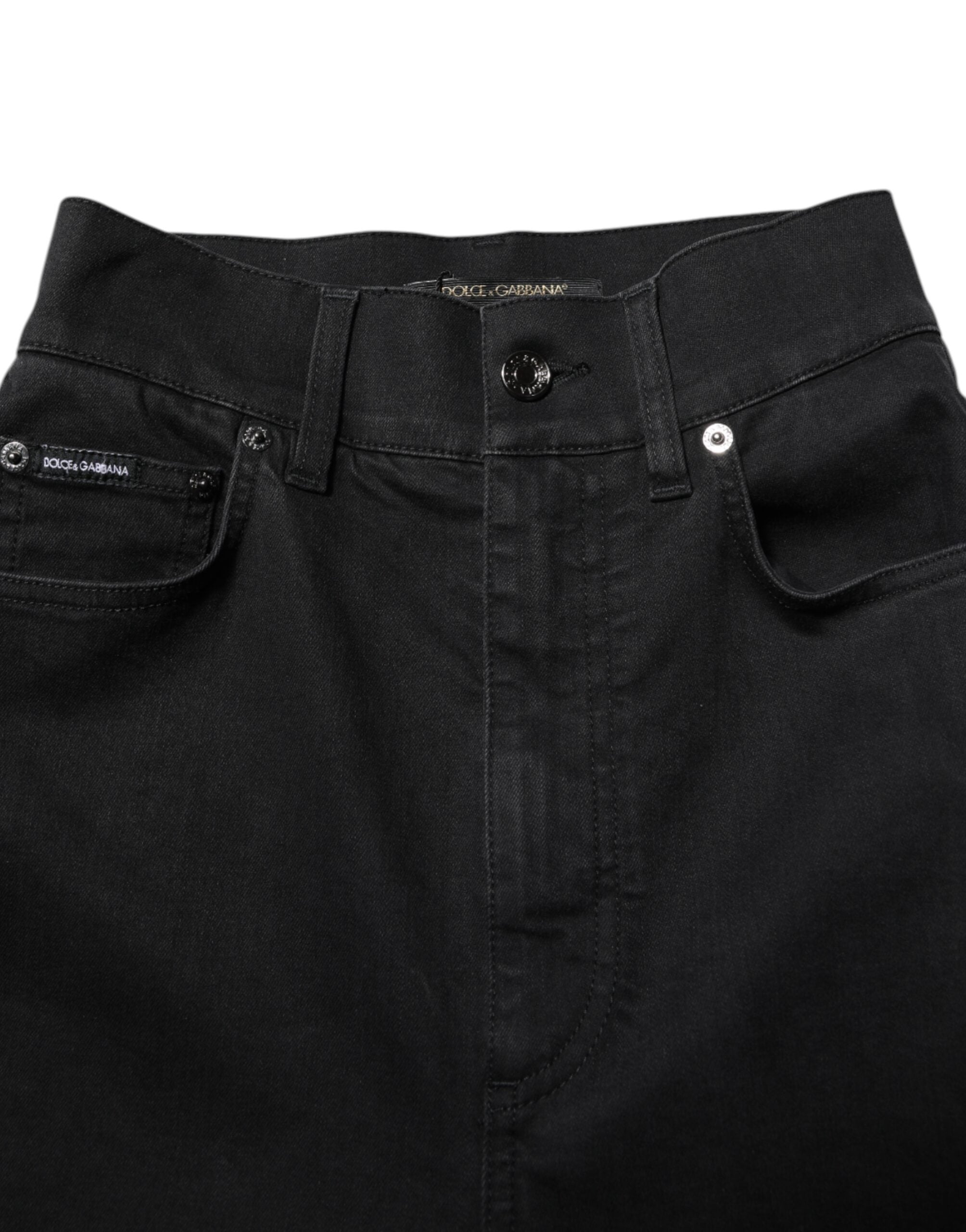 Black Cotton High Waist Skinny Denim Jeans - ventzia