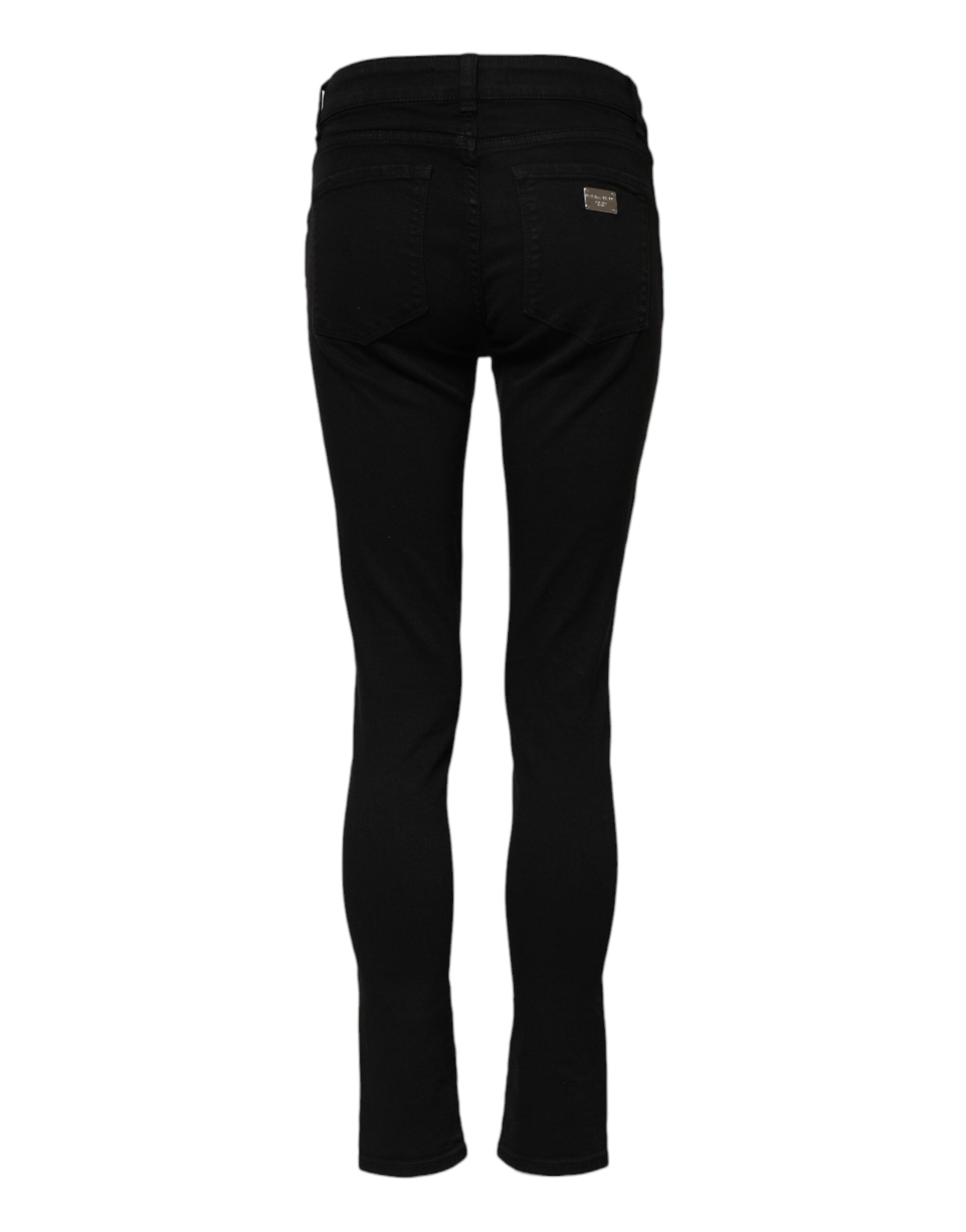 Black Cotton Skinny Mid Waist Denim Jeans - ventzia