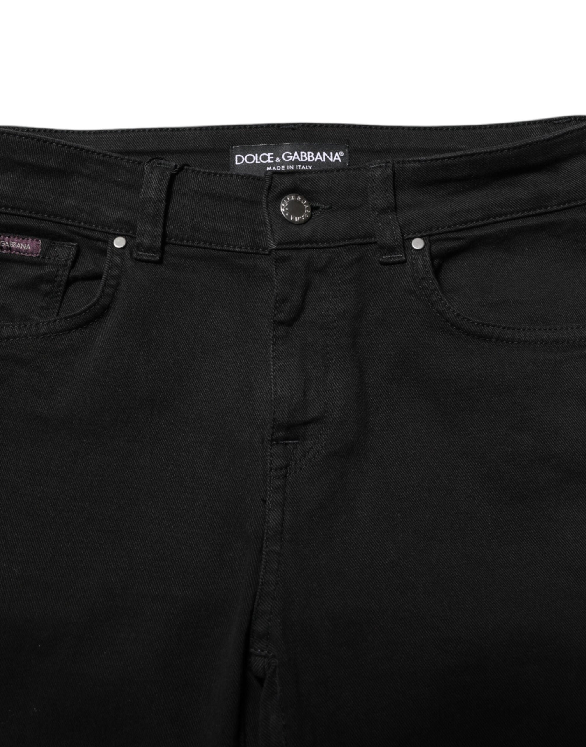 Black Cotton Skinny Mid Waist Denim Jeans - ventzia