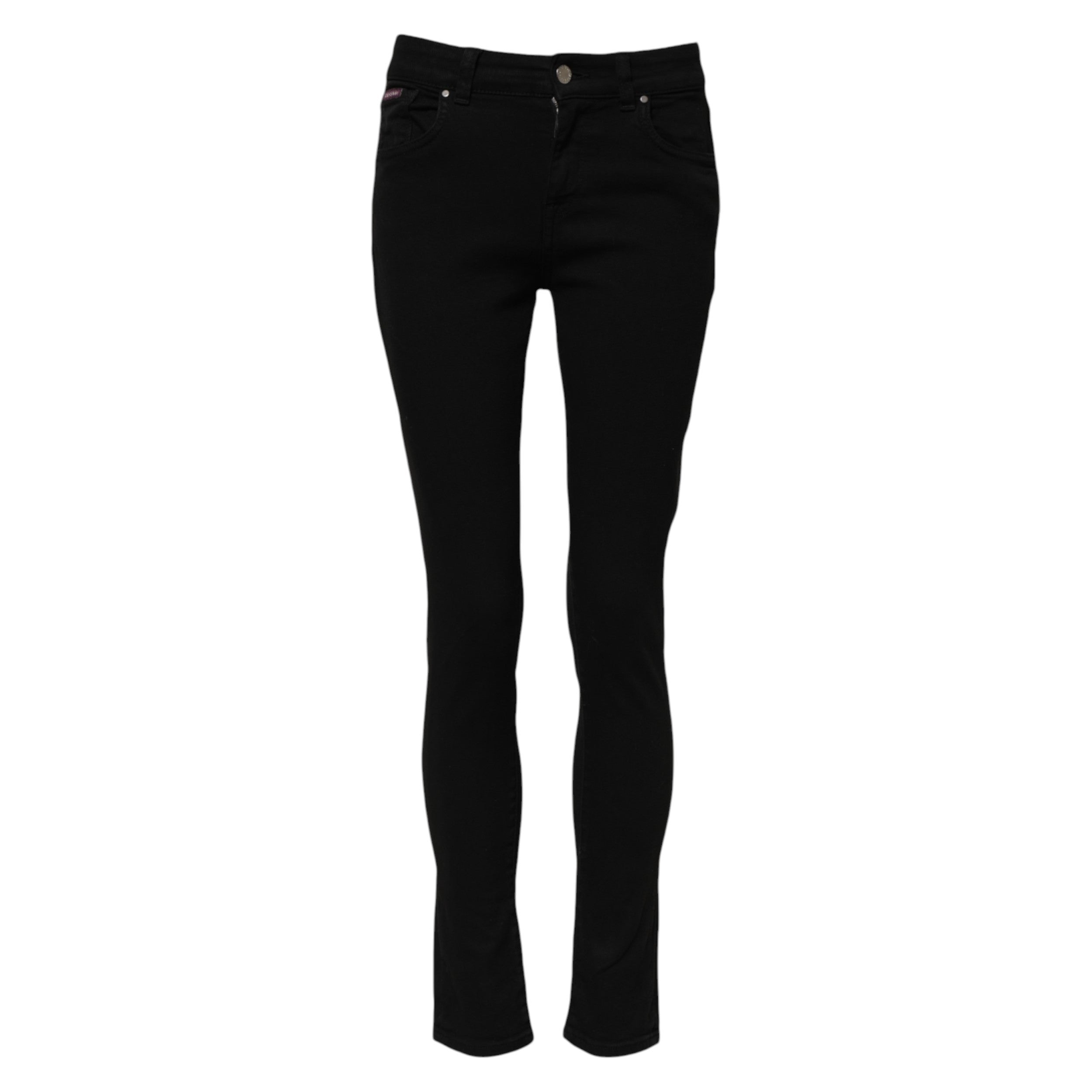 Black Cotton Skinny Mid Waist Denim Jeans - ventzia