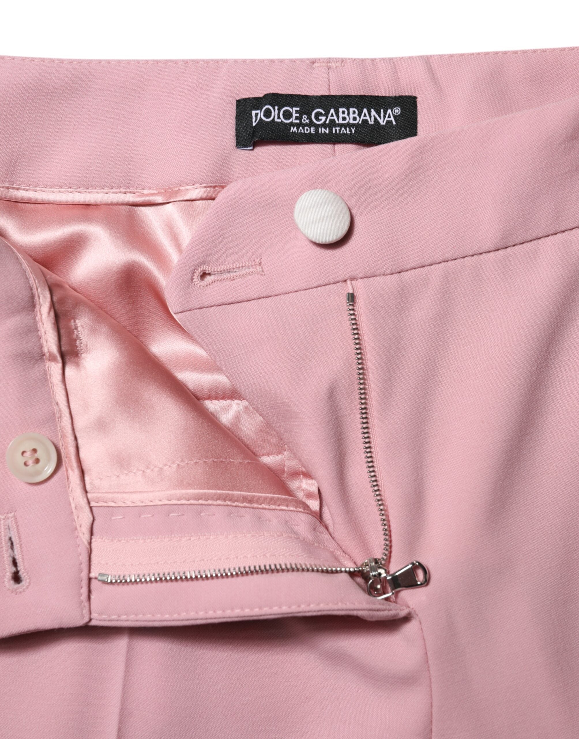 Pink Wool High Waist Tapered Pants - ventzia