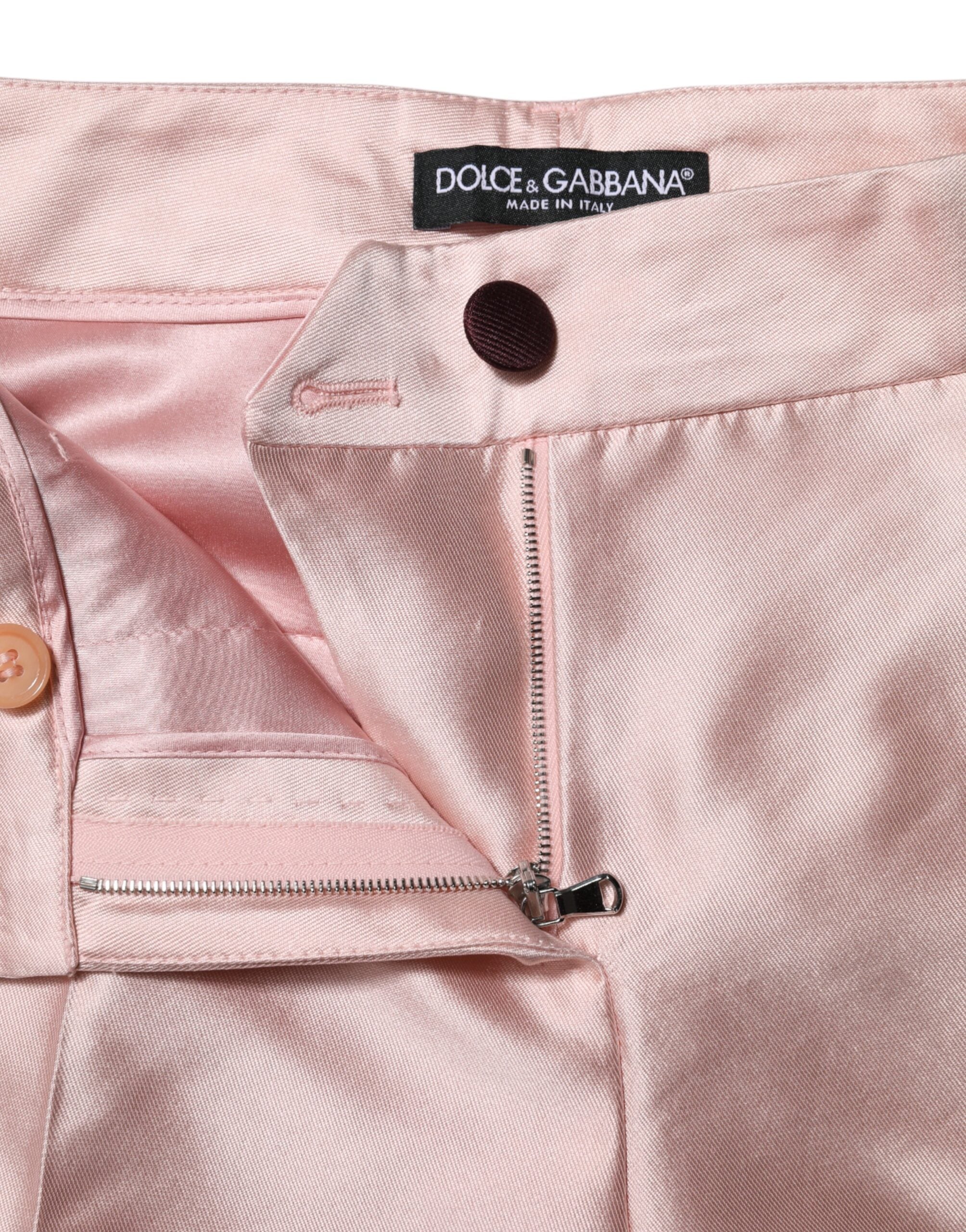 Pink Satin High Waist Tapered Pants - ventzia