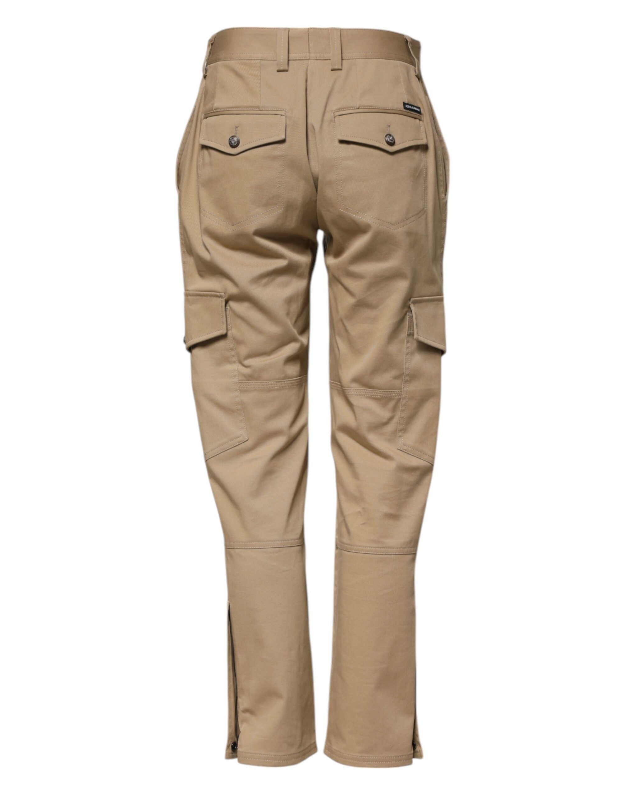 Beige Mid Waist Cargo Tapered Pants - ventzia
