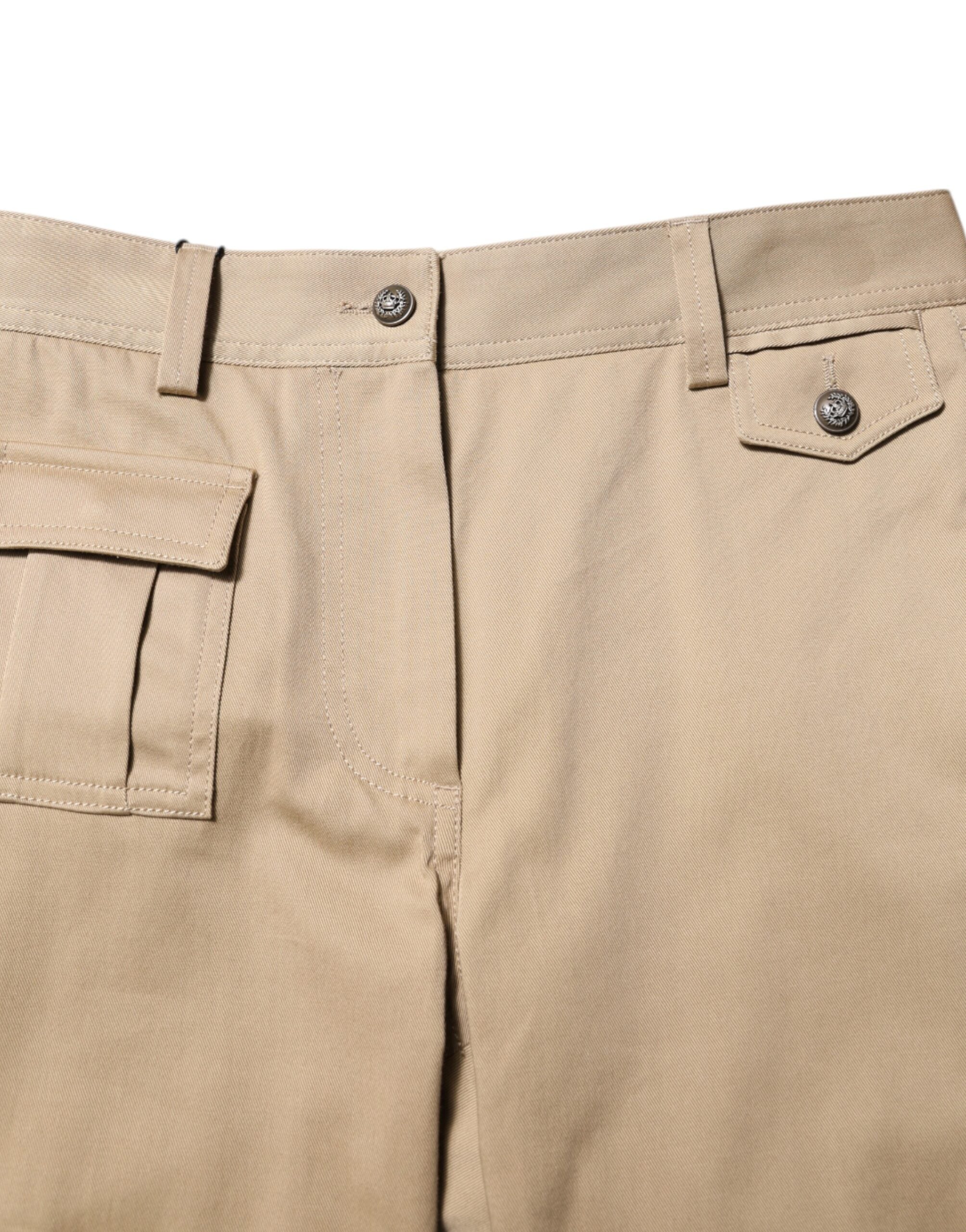 Beige Mid Waist Cargo Tapered Pants - ventzia