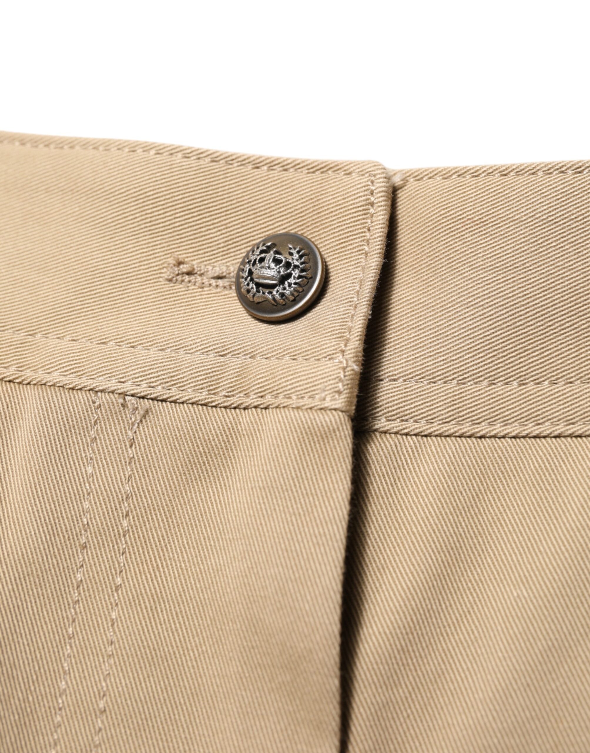 Beige Mid Waist Cargo Tapered Pants - ventzia