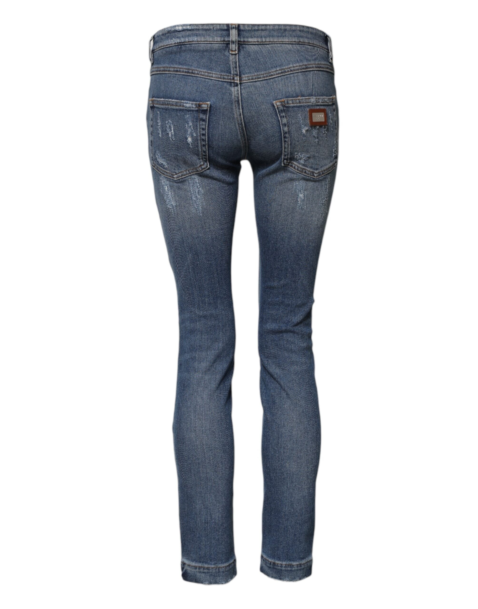 Blue PRETTY Tattered Skinny Denim Jeans - ventzia