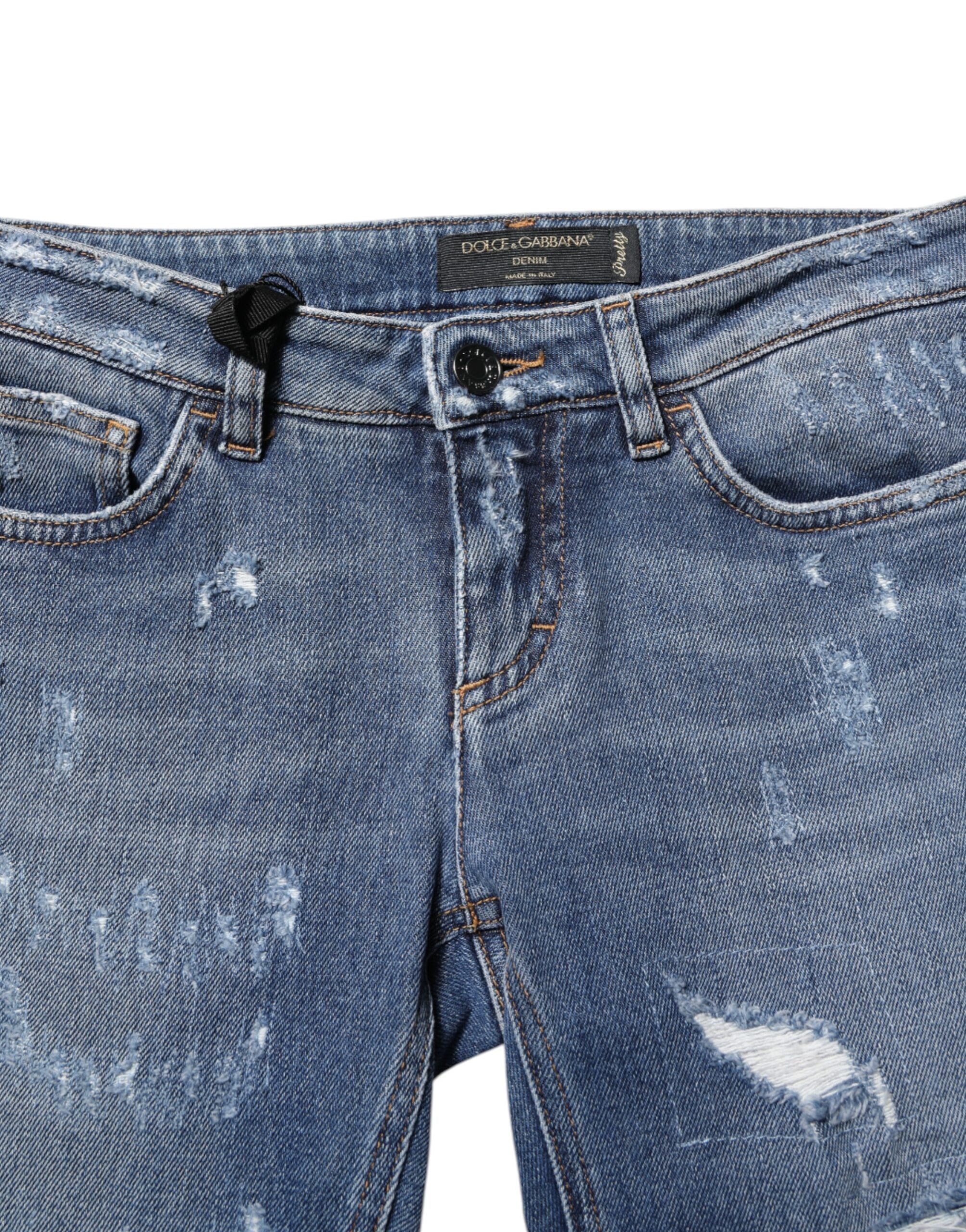 Blue PRETTY Tattered Skinny Denim Jeans - ventzia