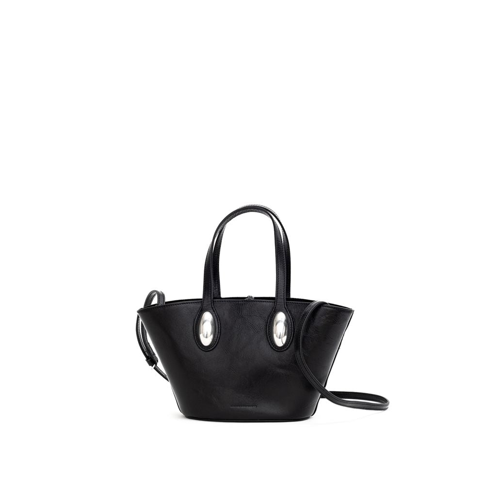 Black Leather Shoulder Bag - ventzia