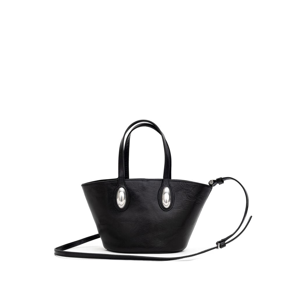 Black Leather Shoulder Bag - ventzia