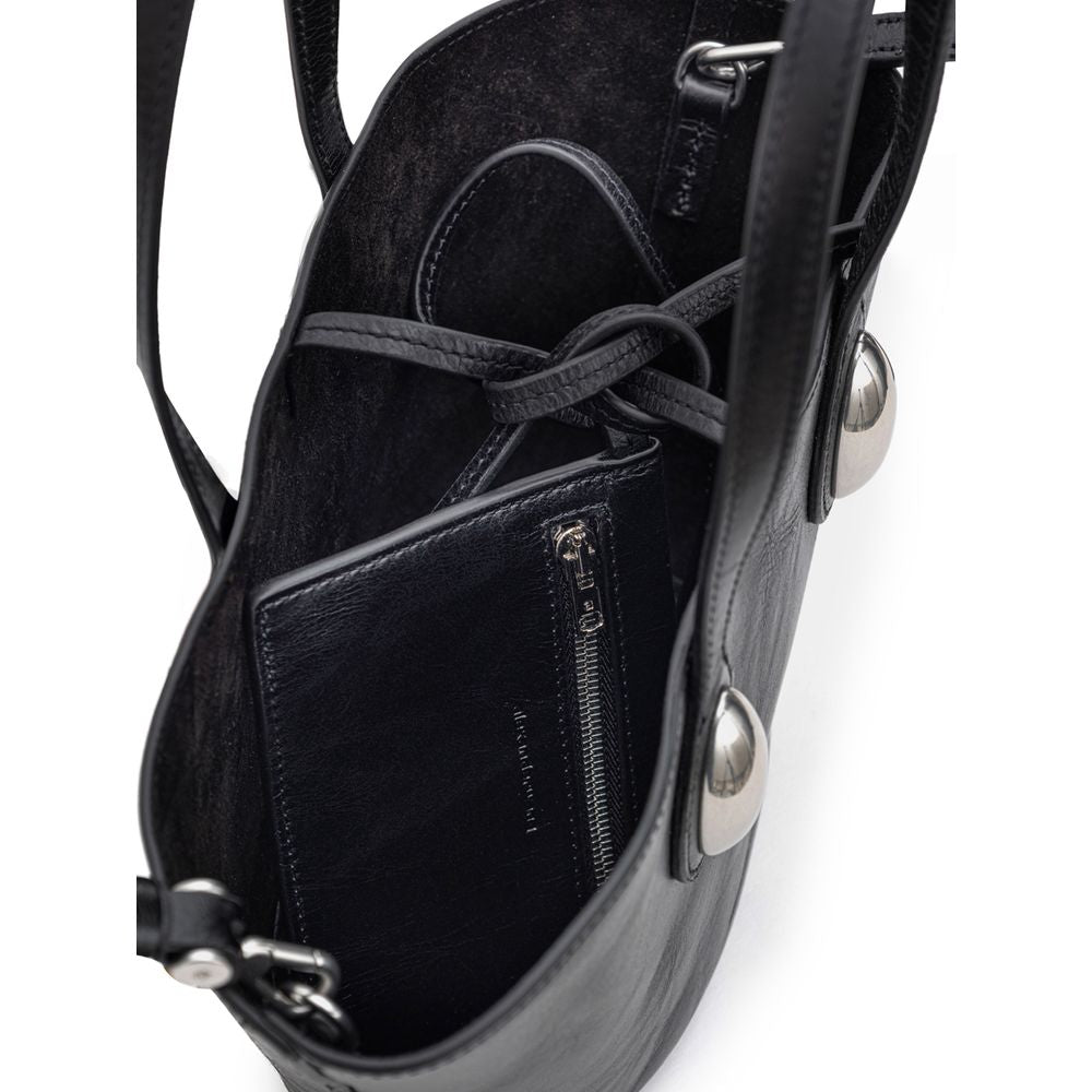 Black Leather Shoulder Bag - ventzia