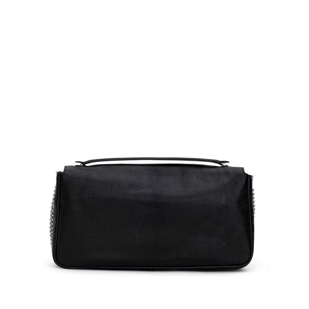 Black Leather Shoulder Bag - ventzia