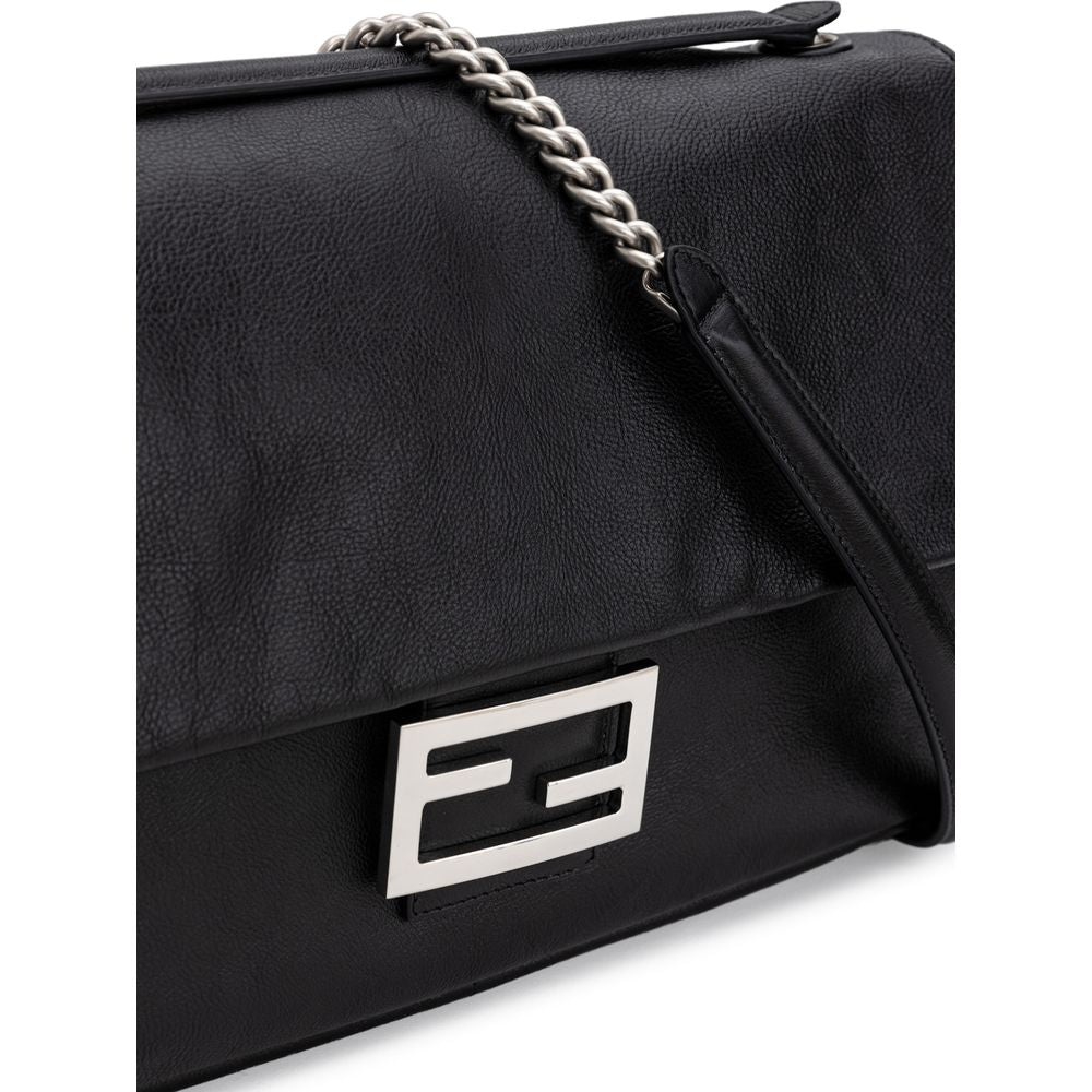Black Leather Shoulder Bag - ventzia