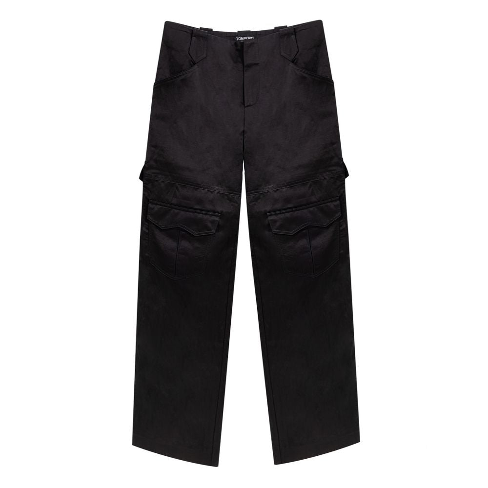 Black Viscose Cargo Pants - ventzia