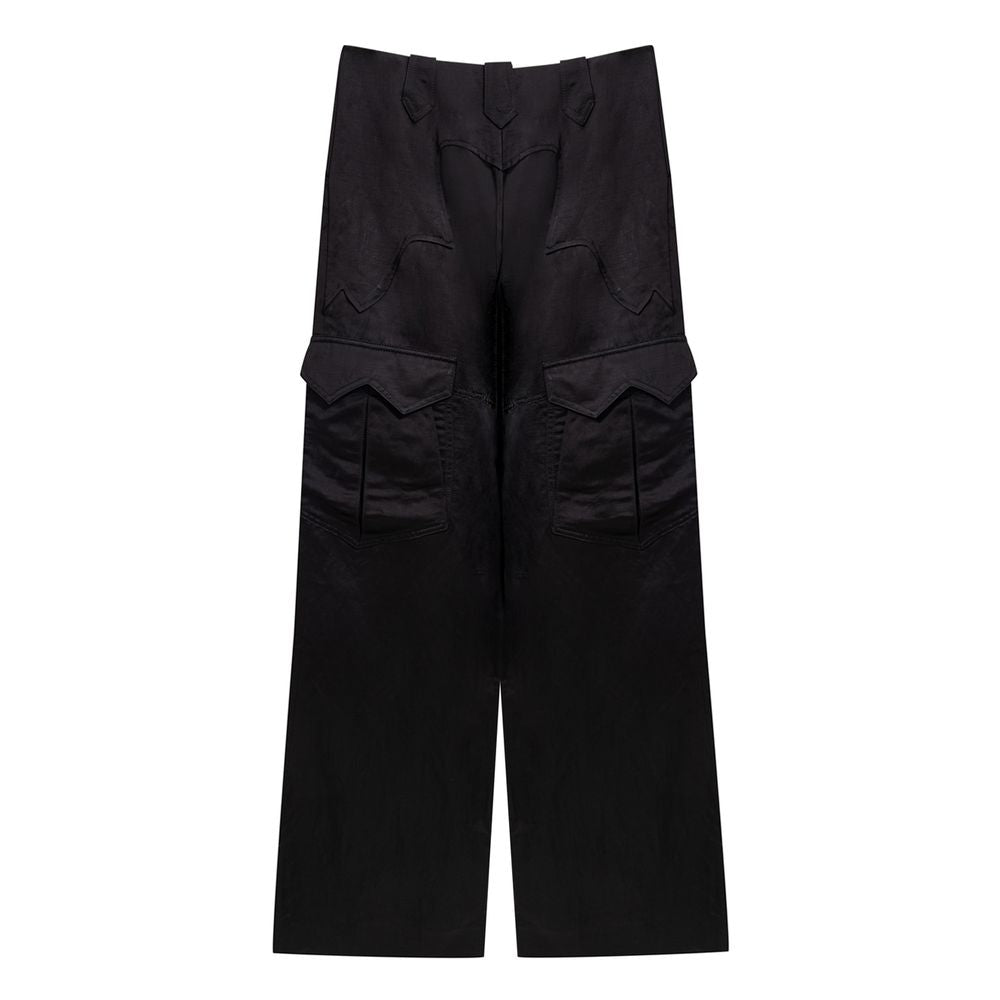 Black Viscose Cargo Pants - ventzia