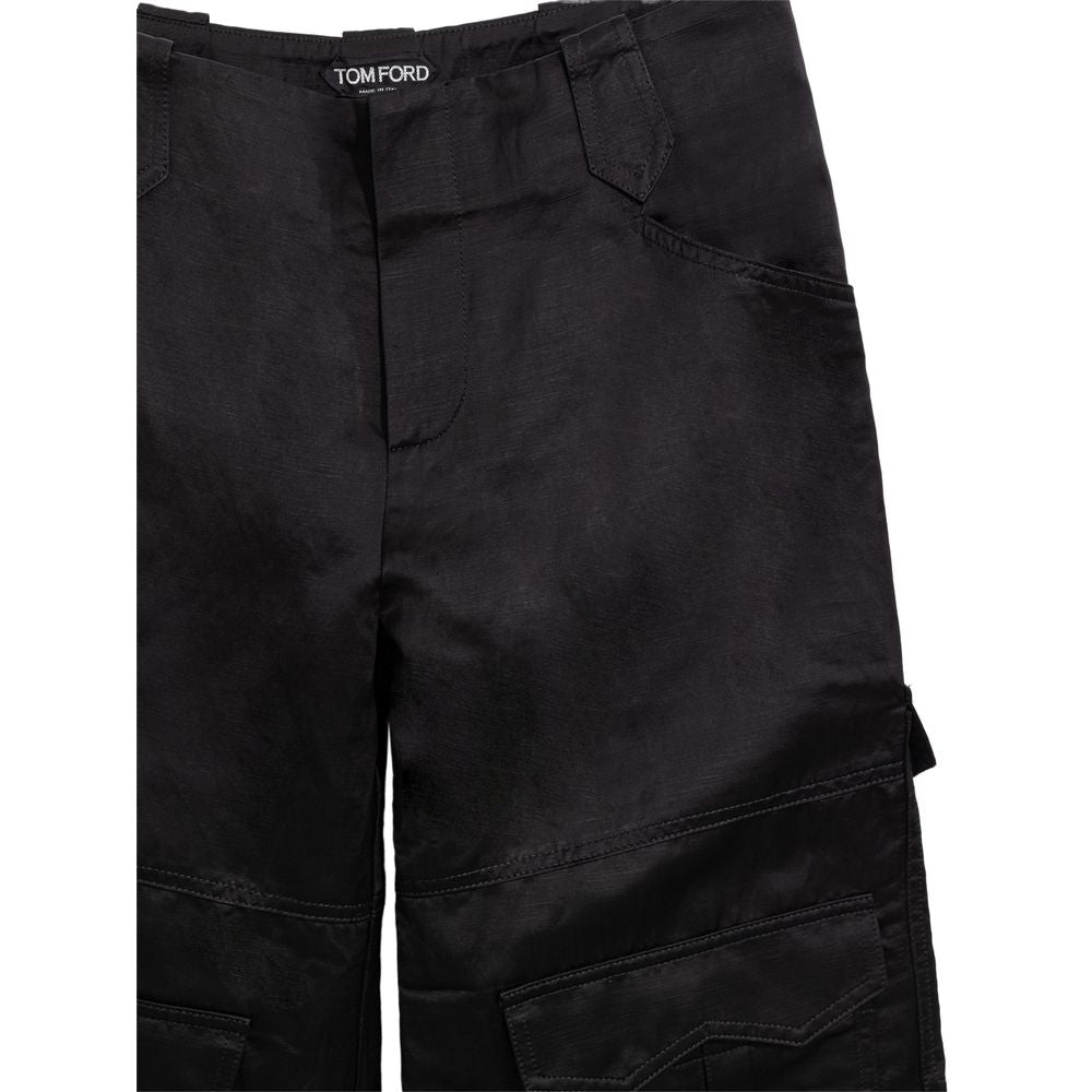 Black Viscose Cargo Pants - ventzia