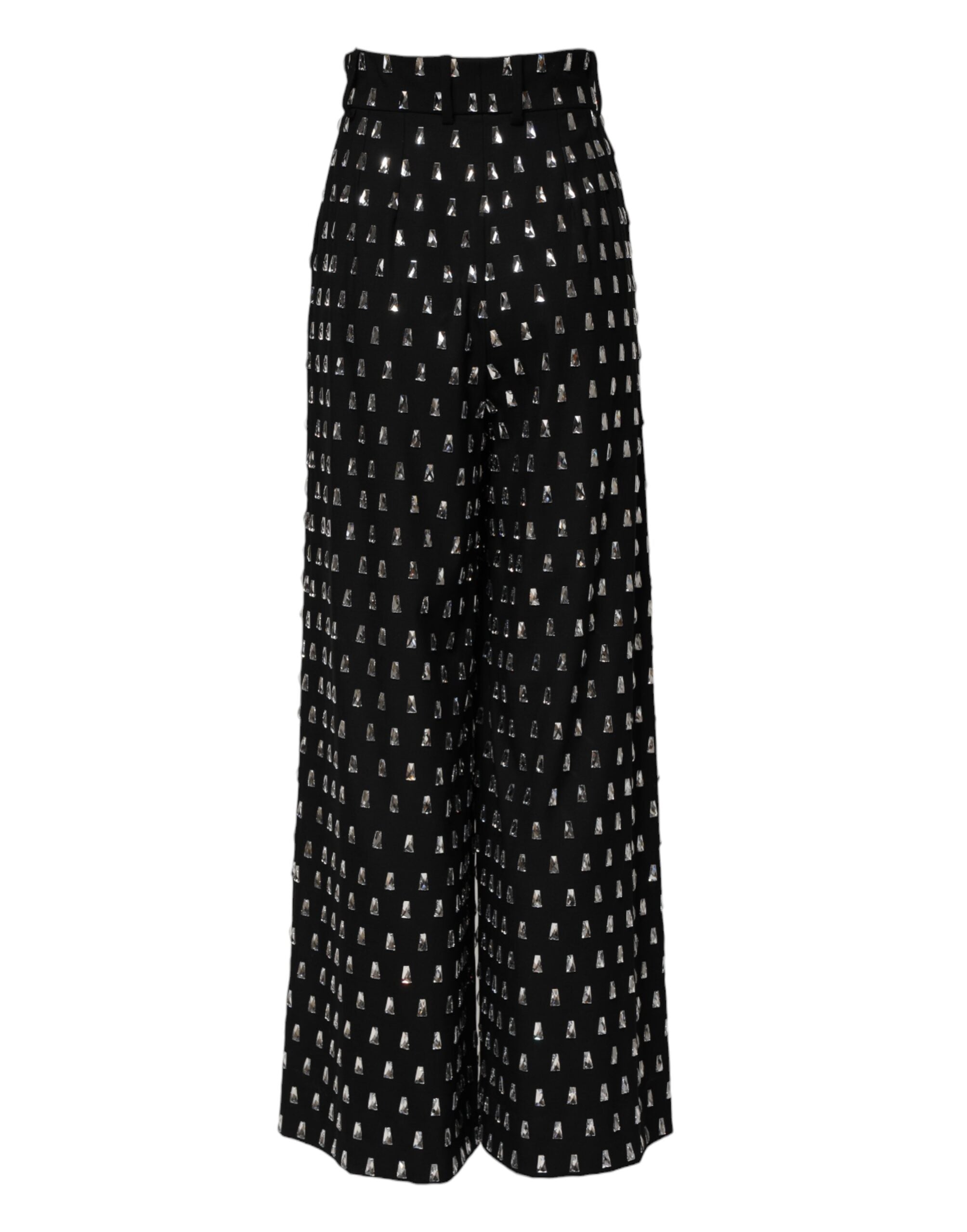 Black Crystal Embellished Wide Leg Pants - ventzia