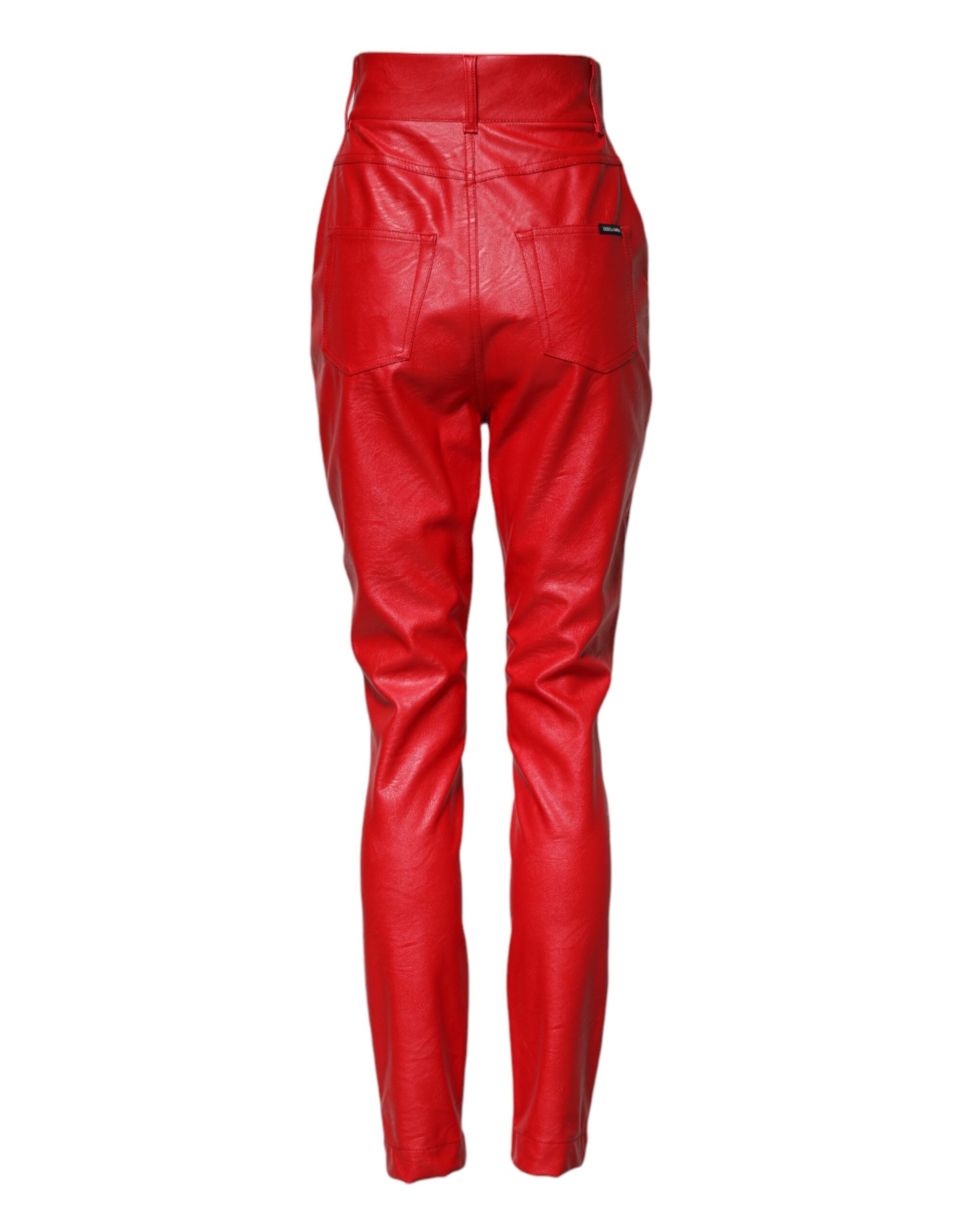 Red Viscose High Waist Tapered Trouser Pants - ventzia