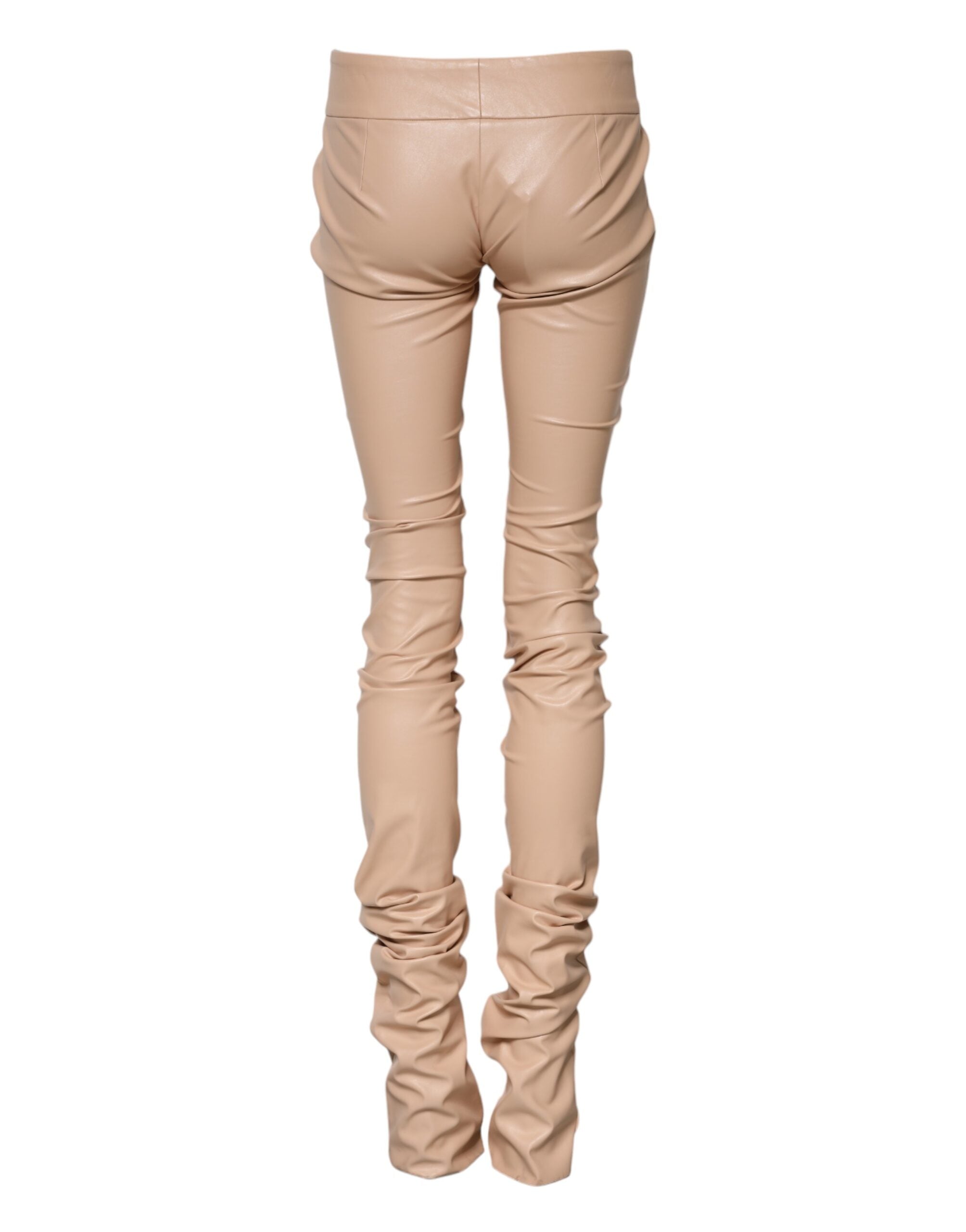 Beige Lace Details Mid Waist Skinny Pants - ventzia