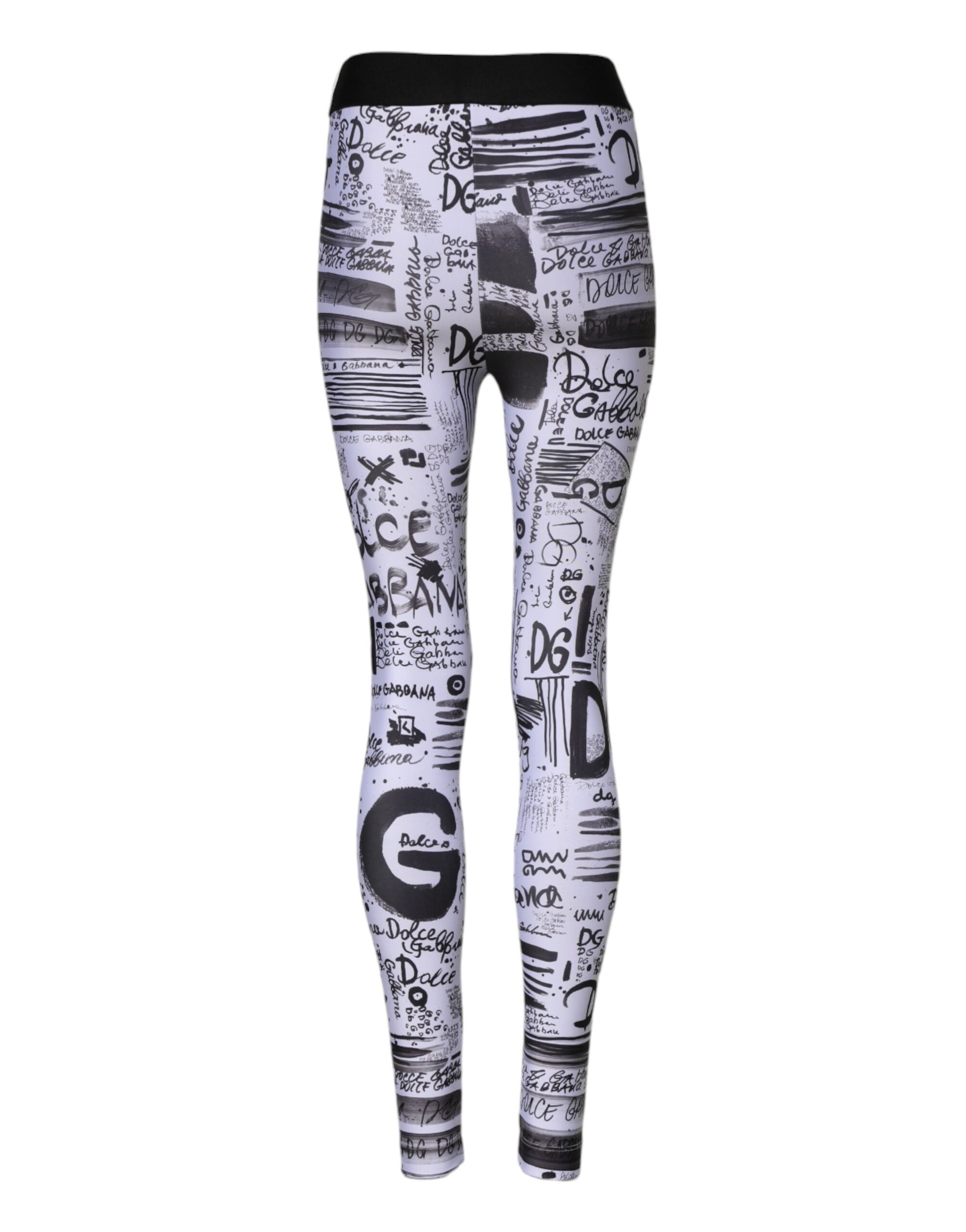 White Graphic HighWaist Skinny Leggings Pants - ventzia