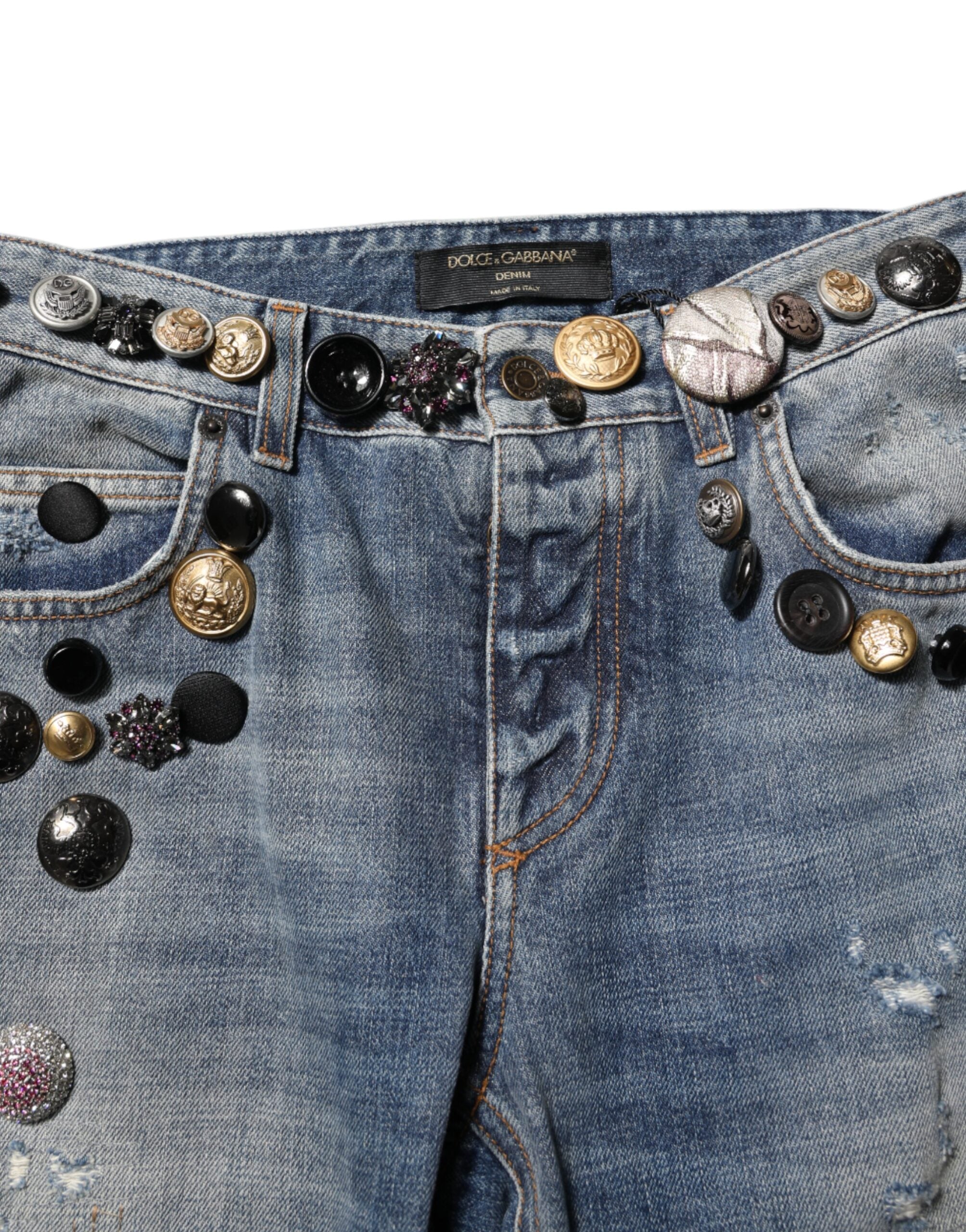 Blue Embellished Tattered SkinnyDenim Jeans - ventzia