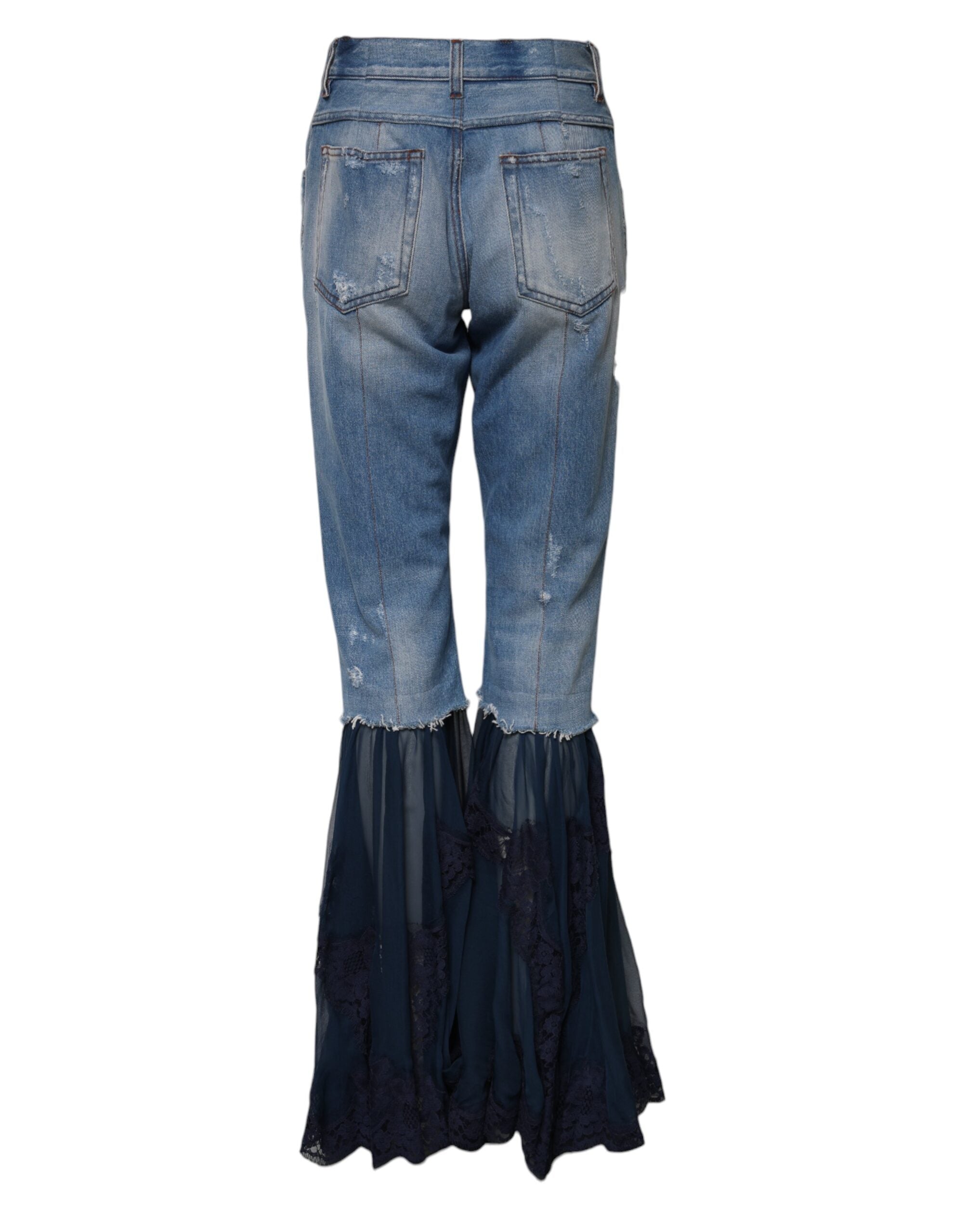Blue Cotton High Waist Flared Denim Jeans - ventzia