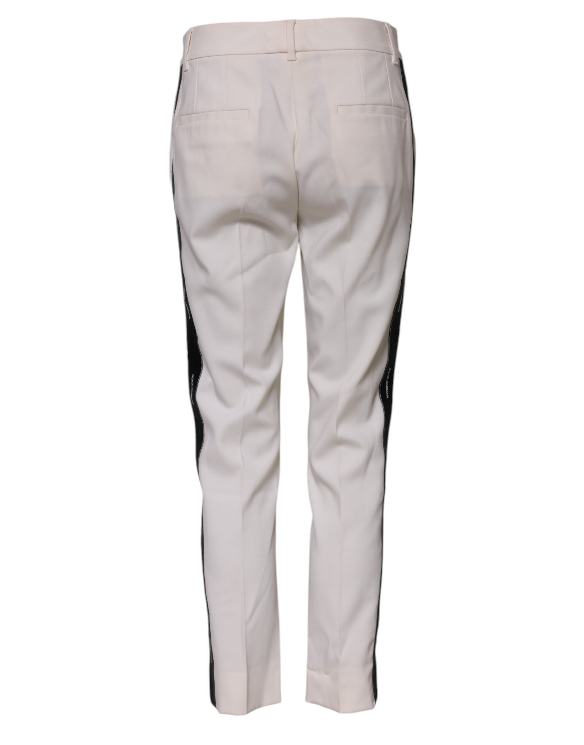 White Wool Mid Waist Tapered Trouser Pants - ventzia