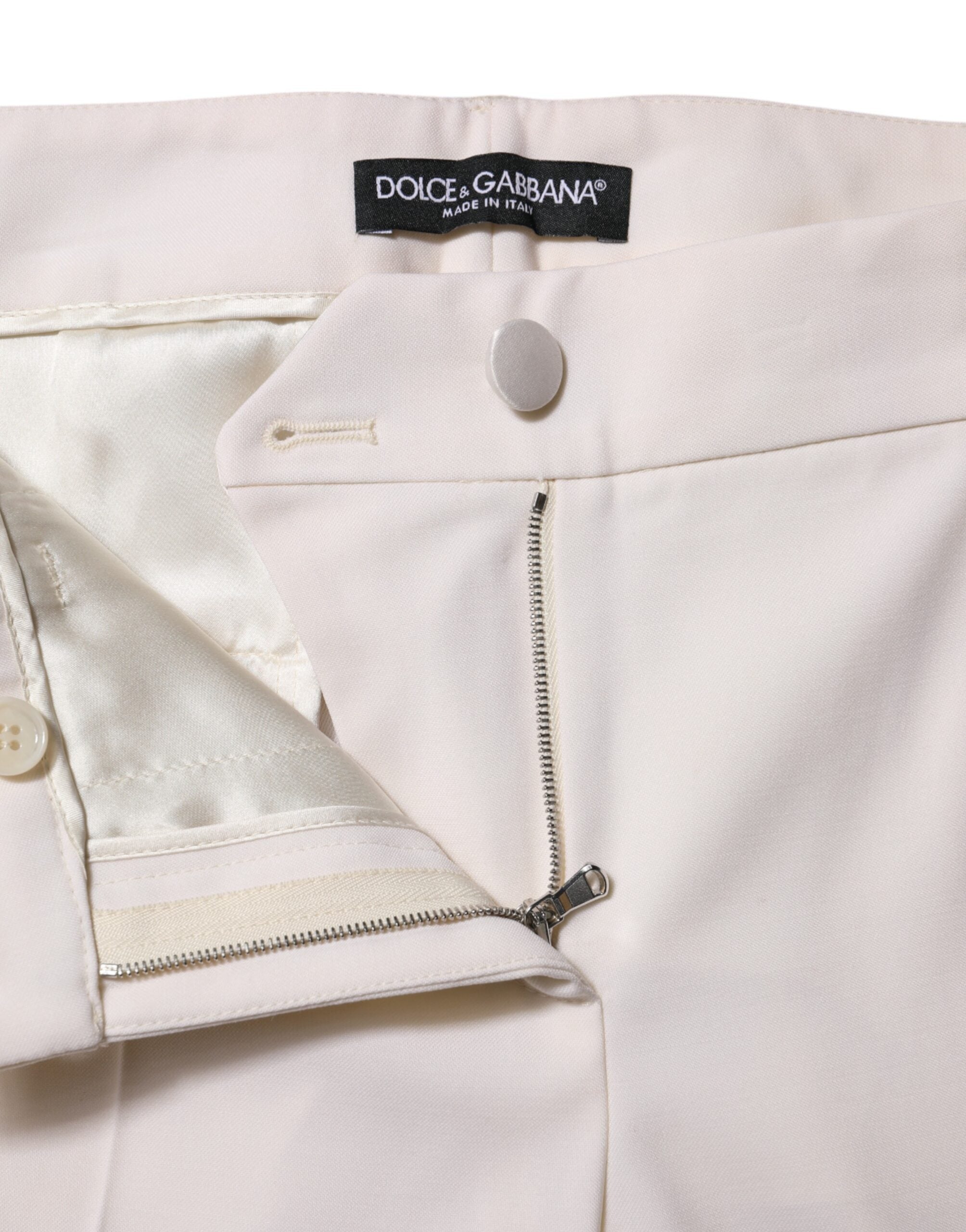 White Wool Mid Waist Tapered Trouser Pants - ventzia
