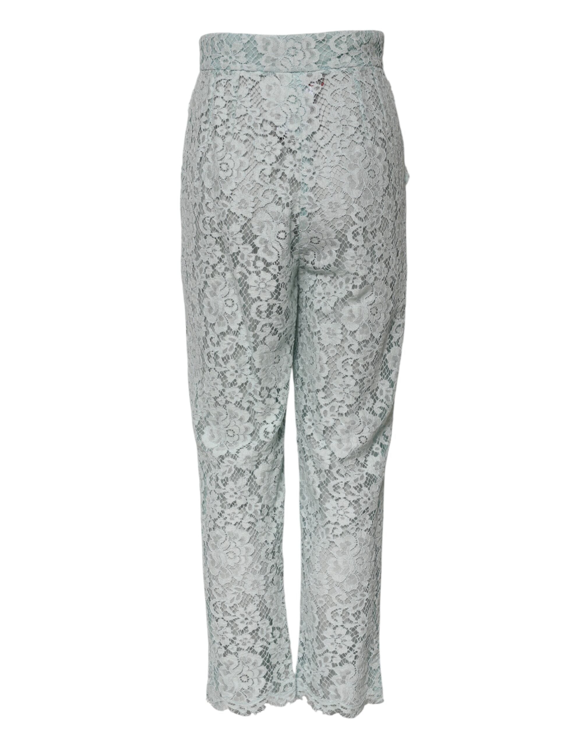 Mint Green Cotton Floral Lace Trousers Pants - ventzia