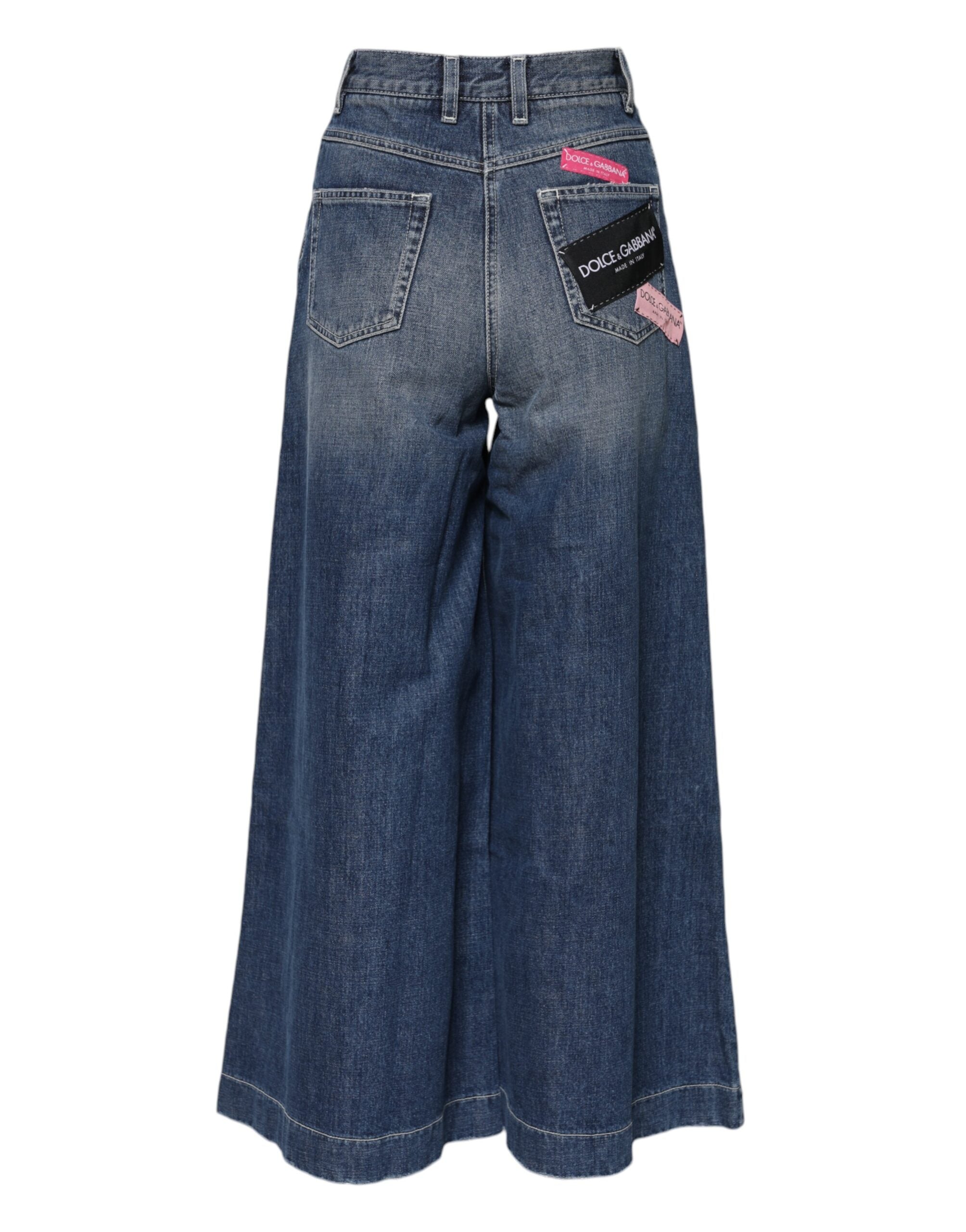 Blue Cotton High Waist Wide Leg Denim Jeans - ventzia