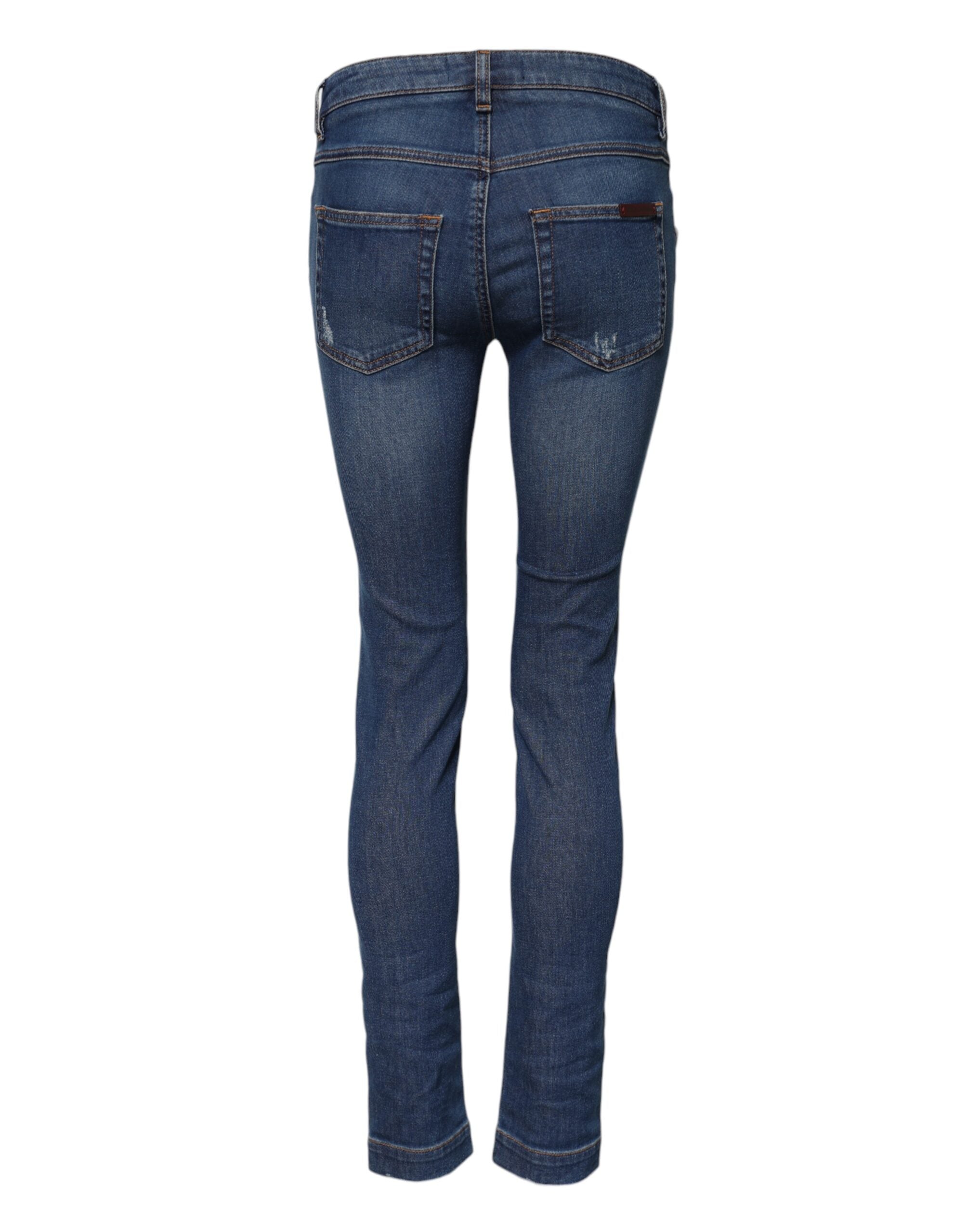Blue Cotton Mid Waist Skinny Denim Jeans - ventzia