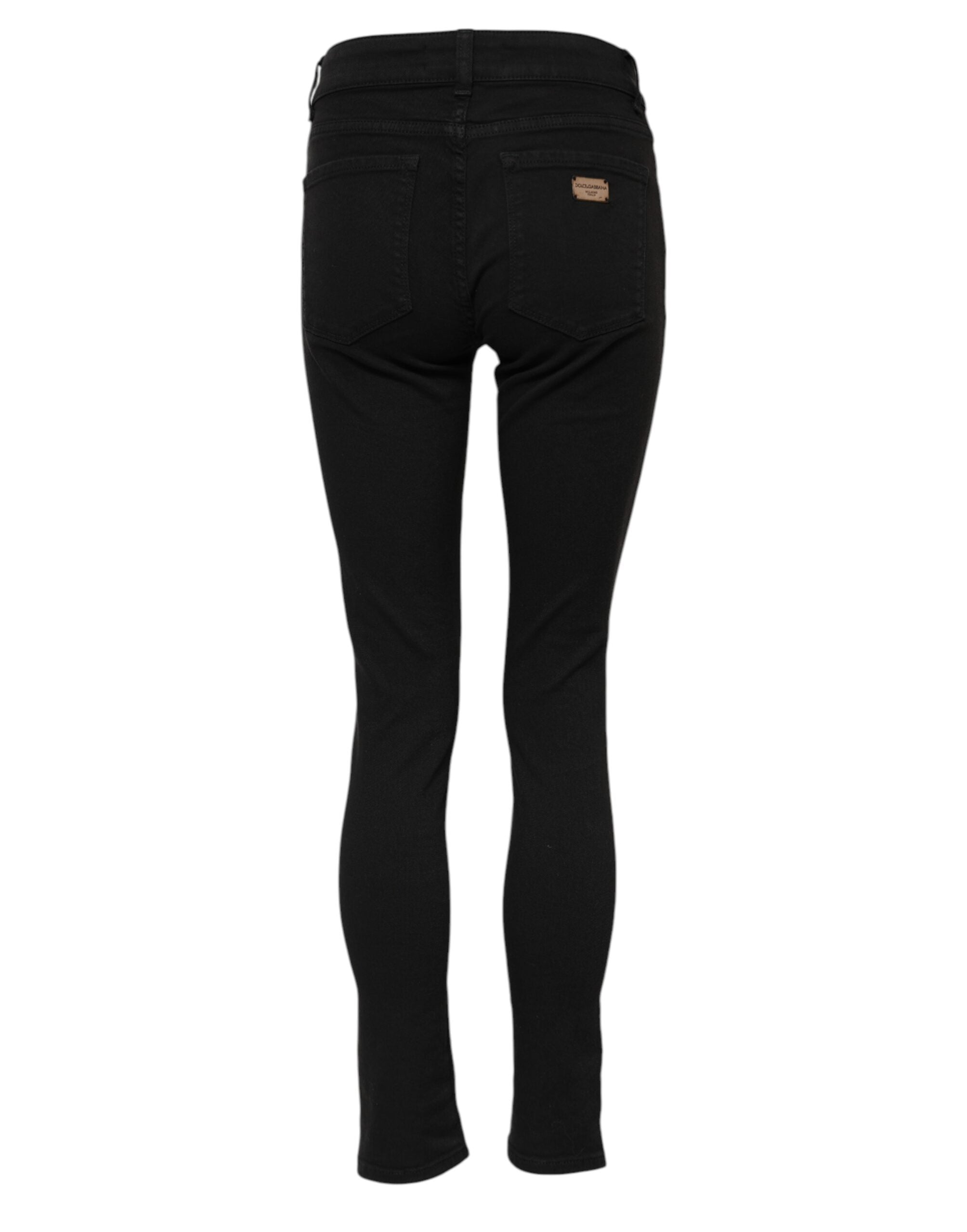 Black Cotton Logo Skinny MidWaist Denim Jeans - ventzia