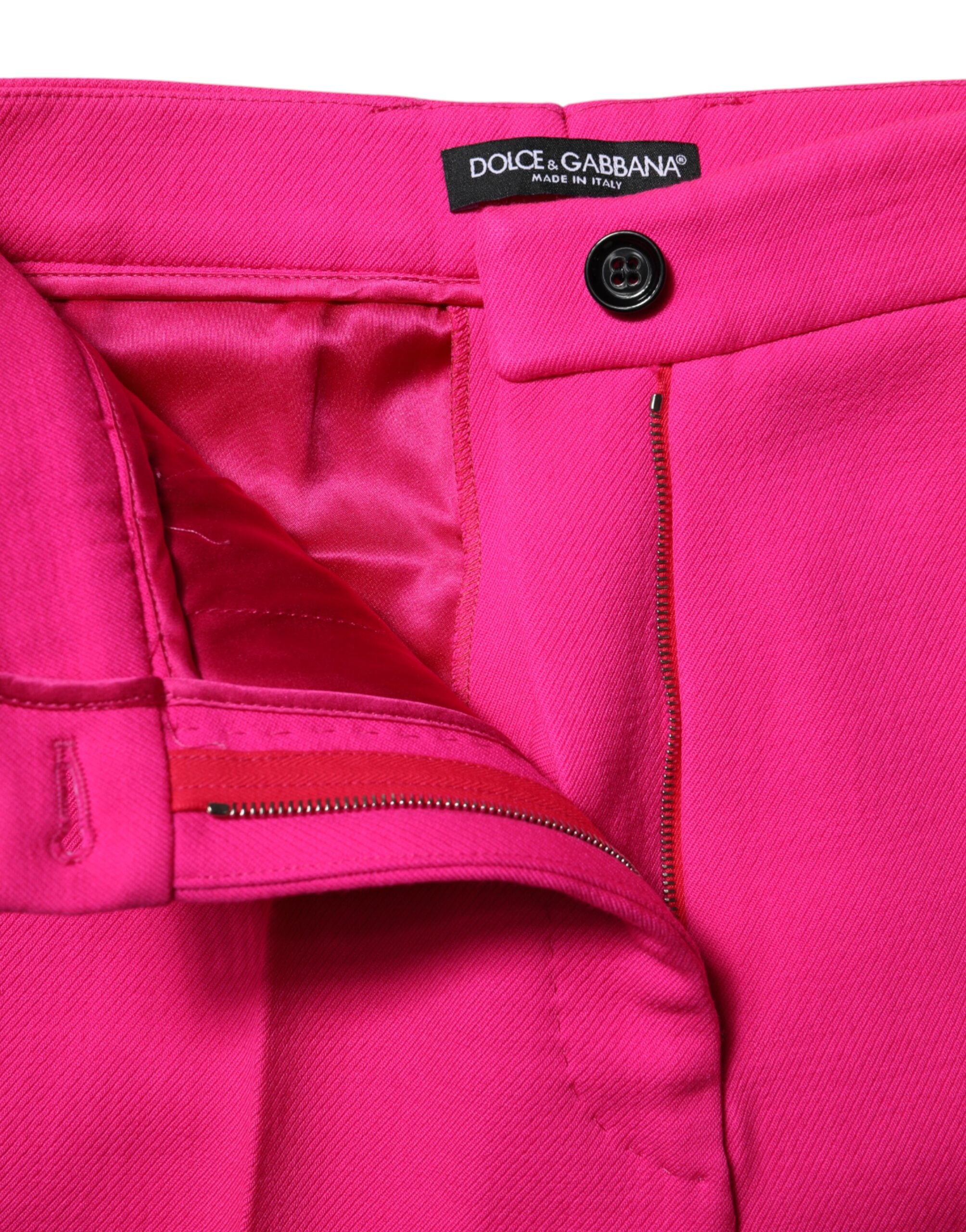 Fuchsia Pink HighWaist Tapered Trouser Pants - ventzia