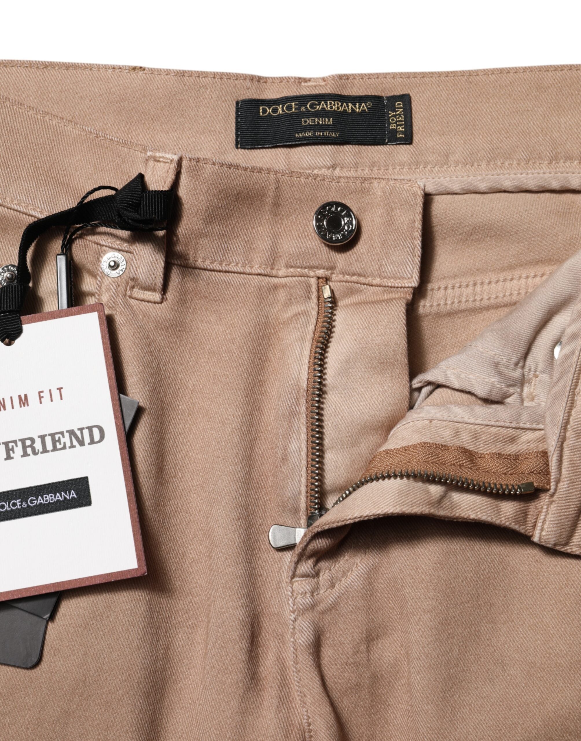 Brown Cotton Boyfriend Denim Trousers Jeans - ventzia
