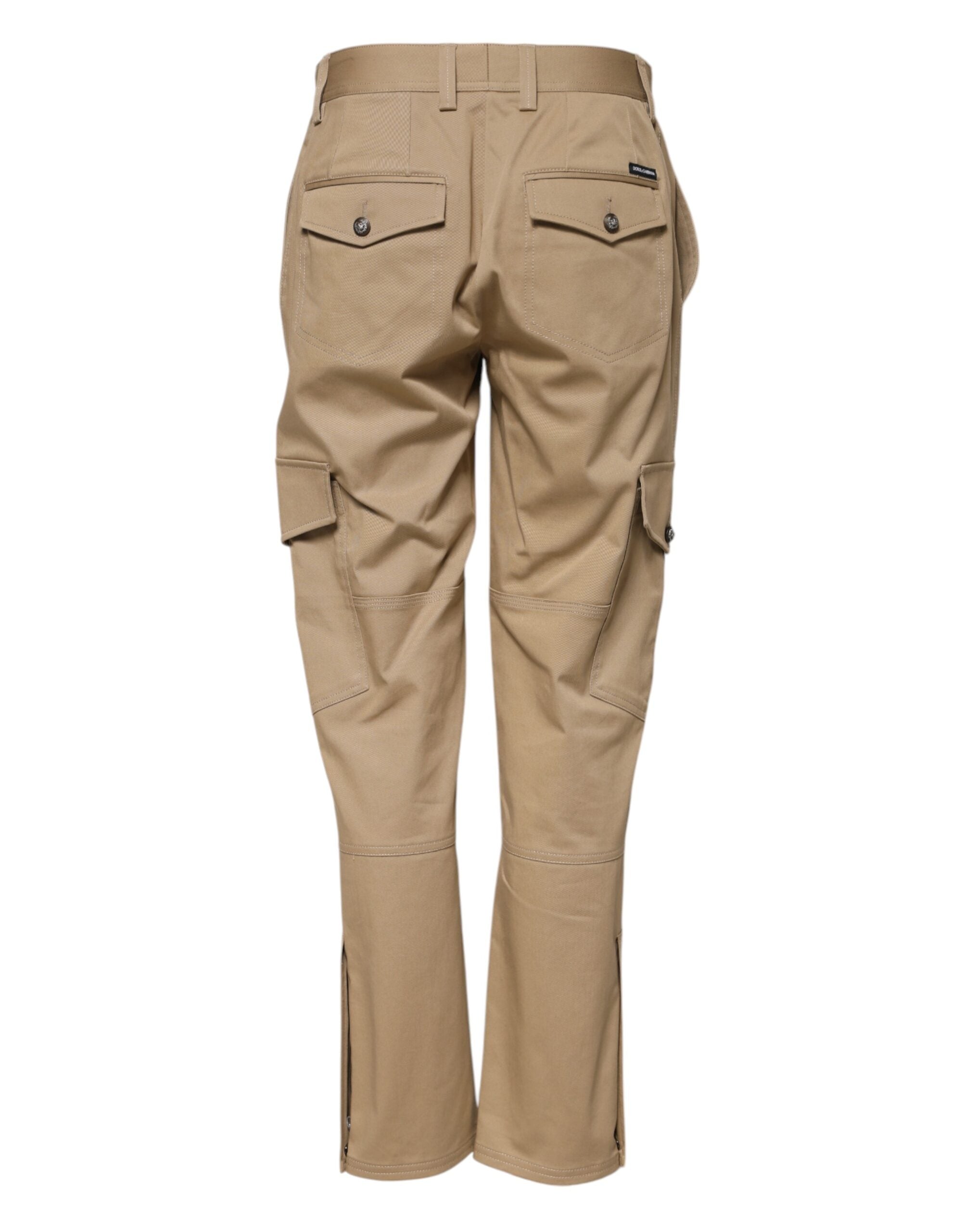 Beige Mid Waist Cargo Tapered Pants - ventzia