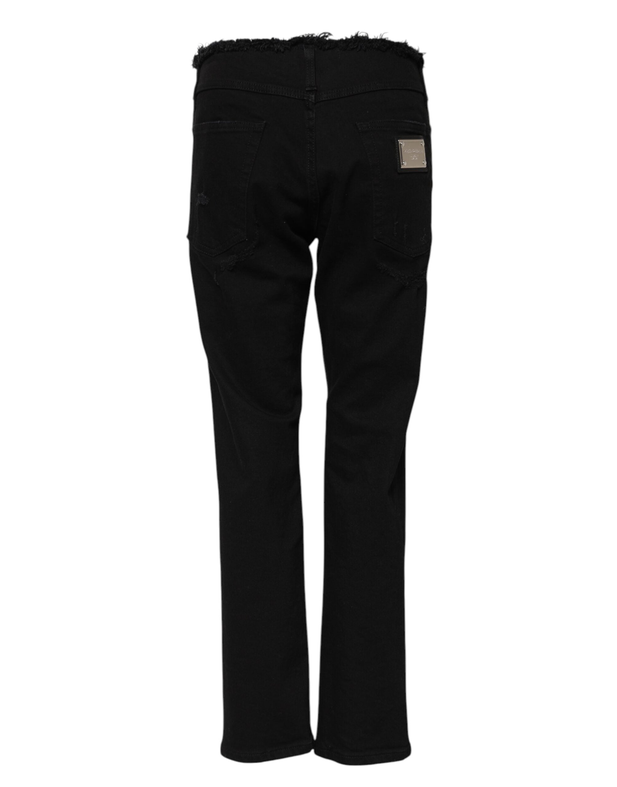 Black Cotton Mid Waist Flared Denim Jeans - ventzia